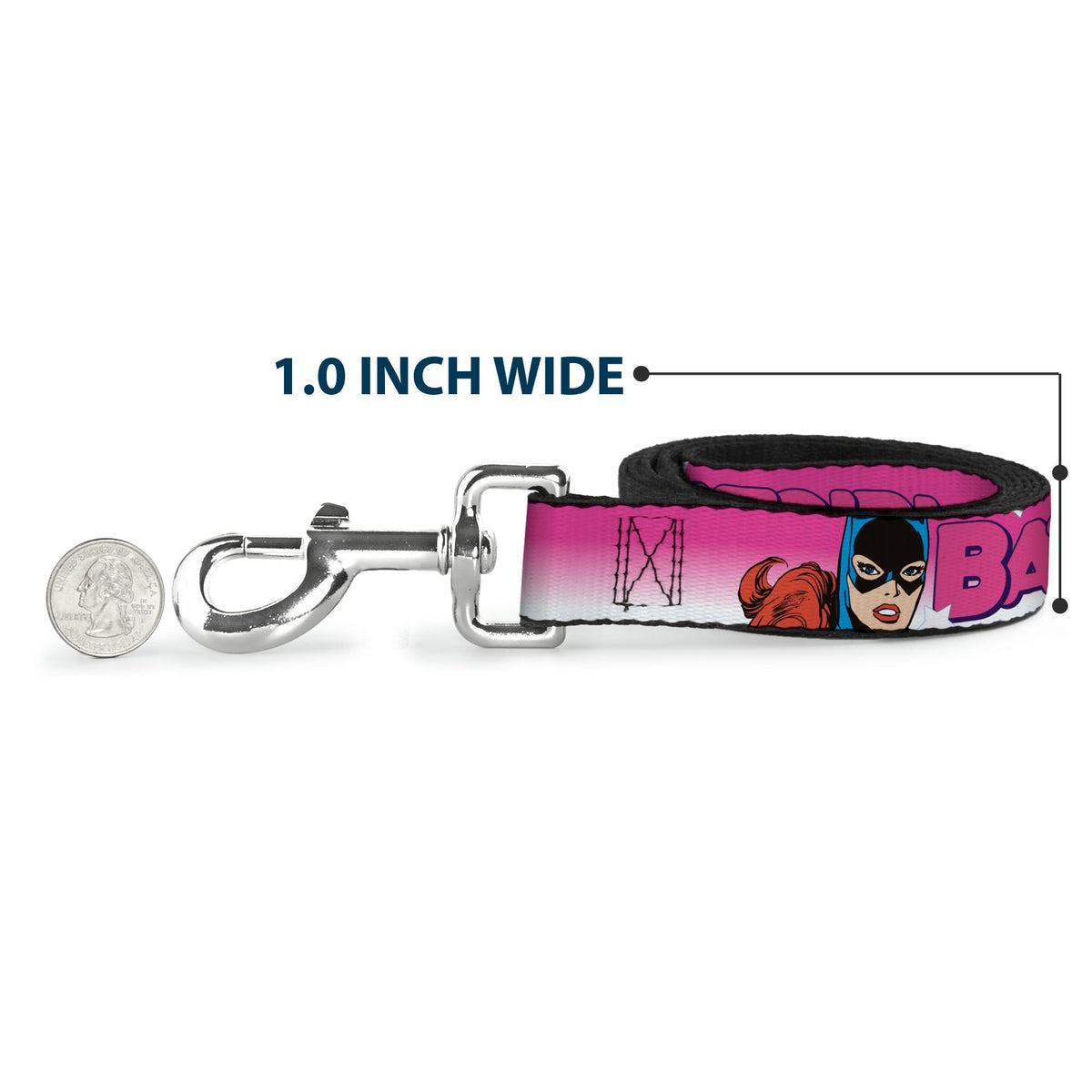 Dog Leash - BATGIRL Bubble Letters w/Stars Pink/White 