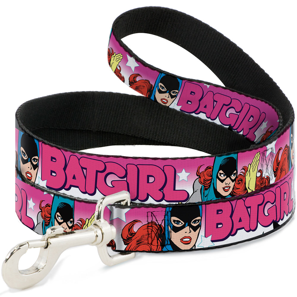 Dog Leash - BATGIRL Bubble Letters w/Stars Pink/White 