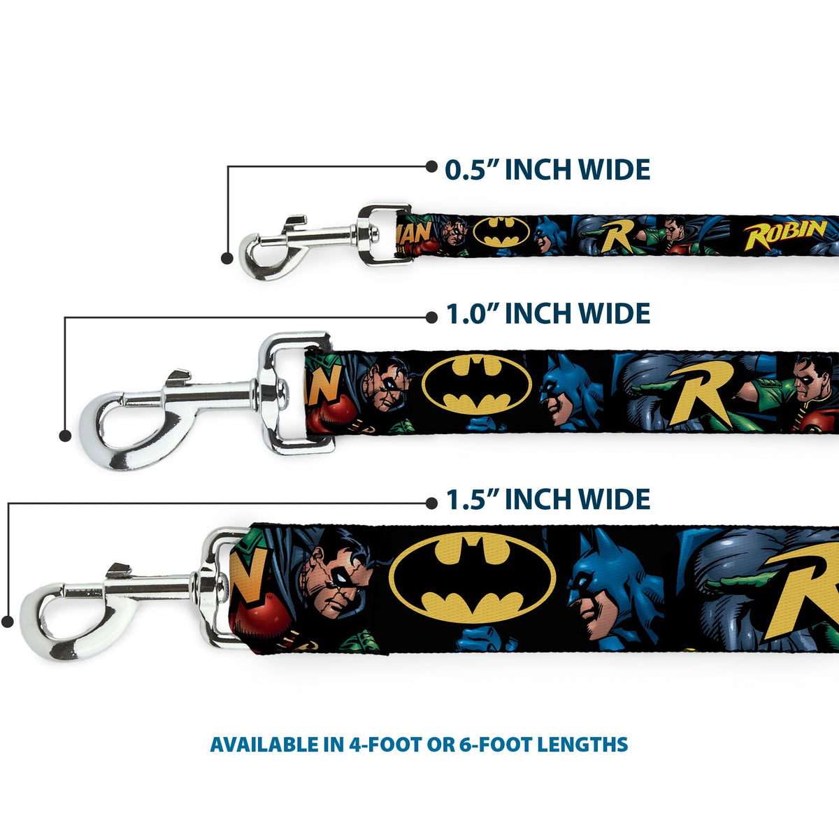 Dog Leash - Batman & Robin in Action w/Text Black 