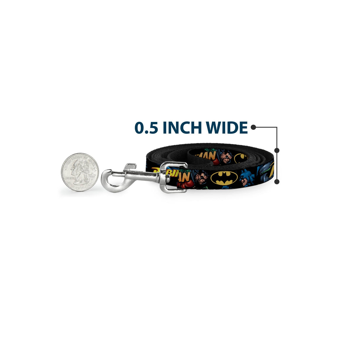 Dog Leash - Batman & Robin in Action w/Text Black 