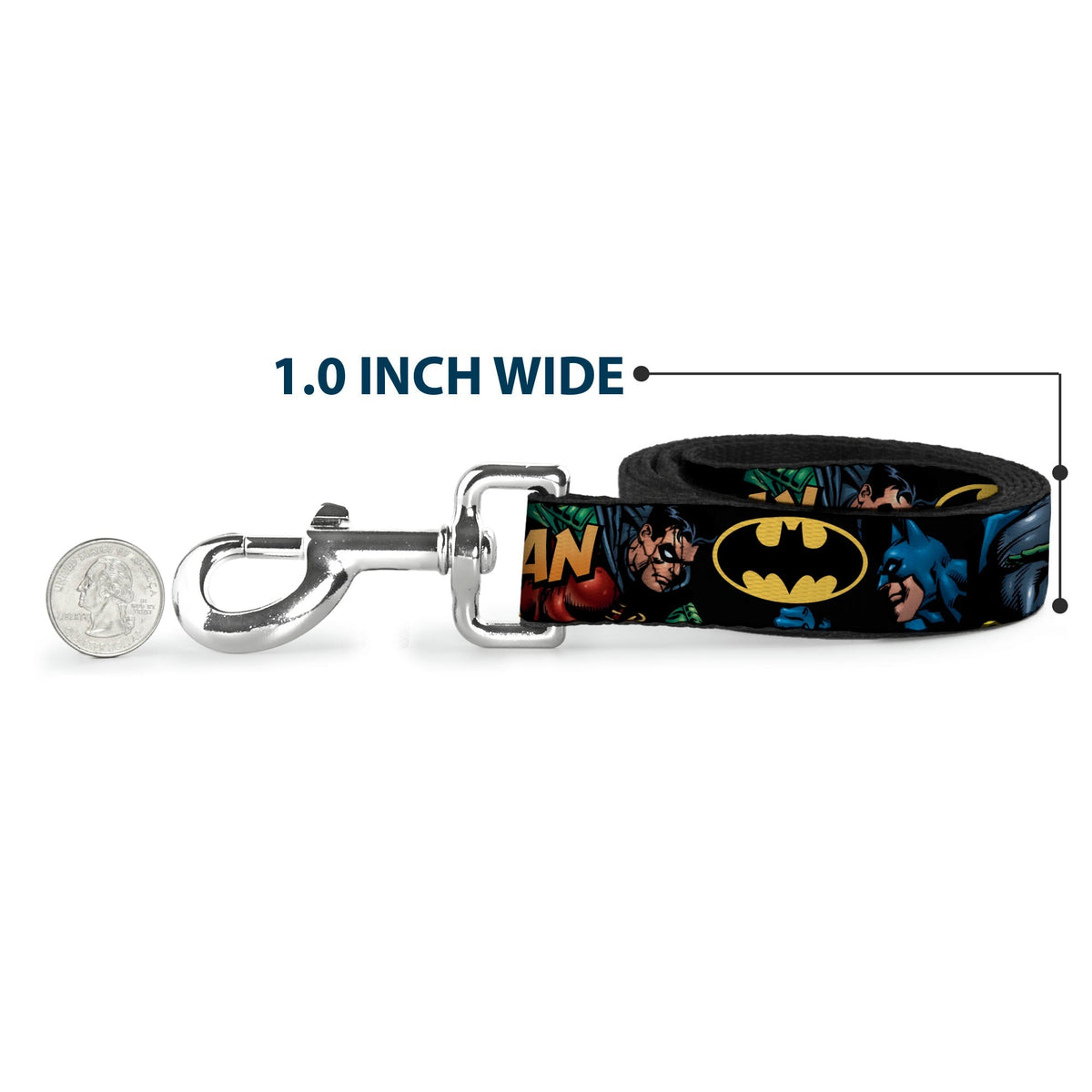 Dog Leash - Batman & Robin in Action w/Text Black 