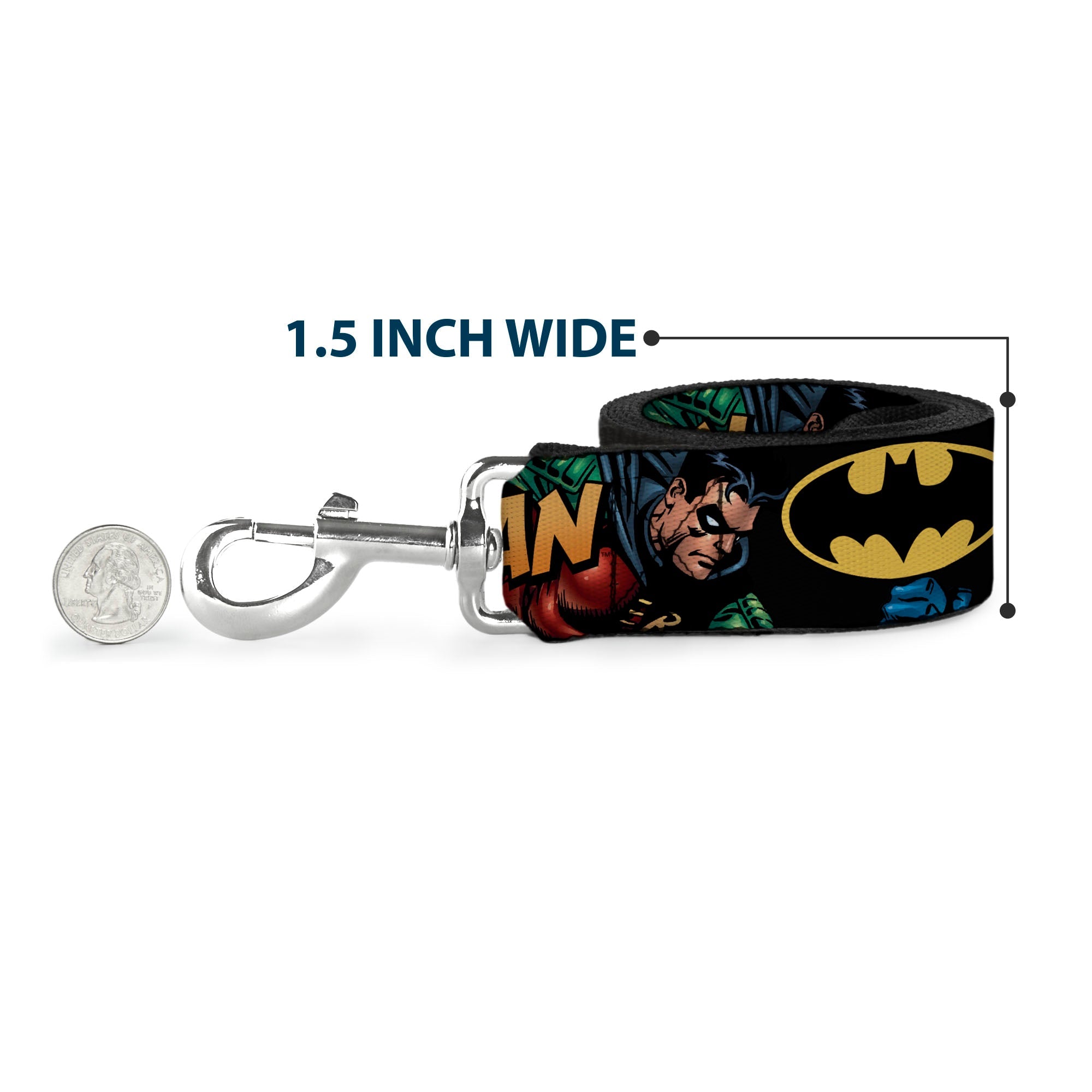 Dog Leash - Batman & Robin in Action w/Text Black