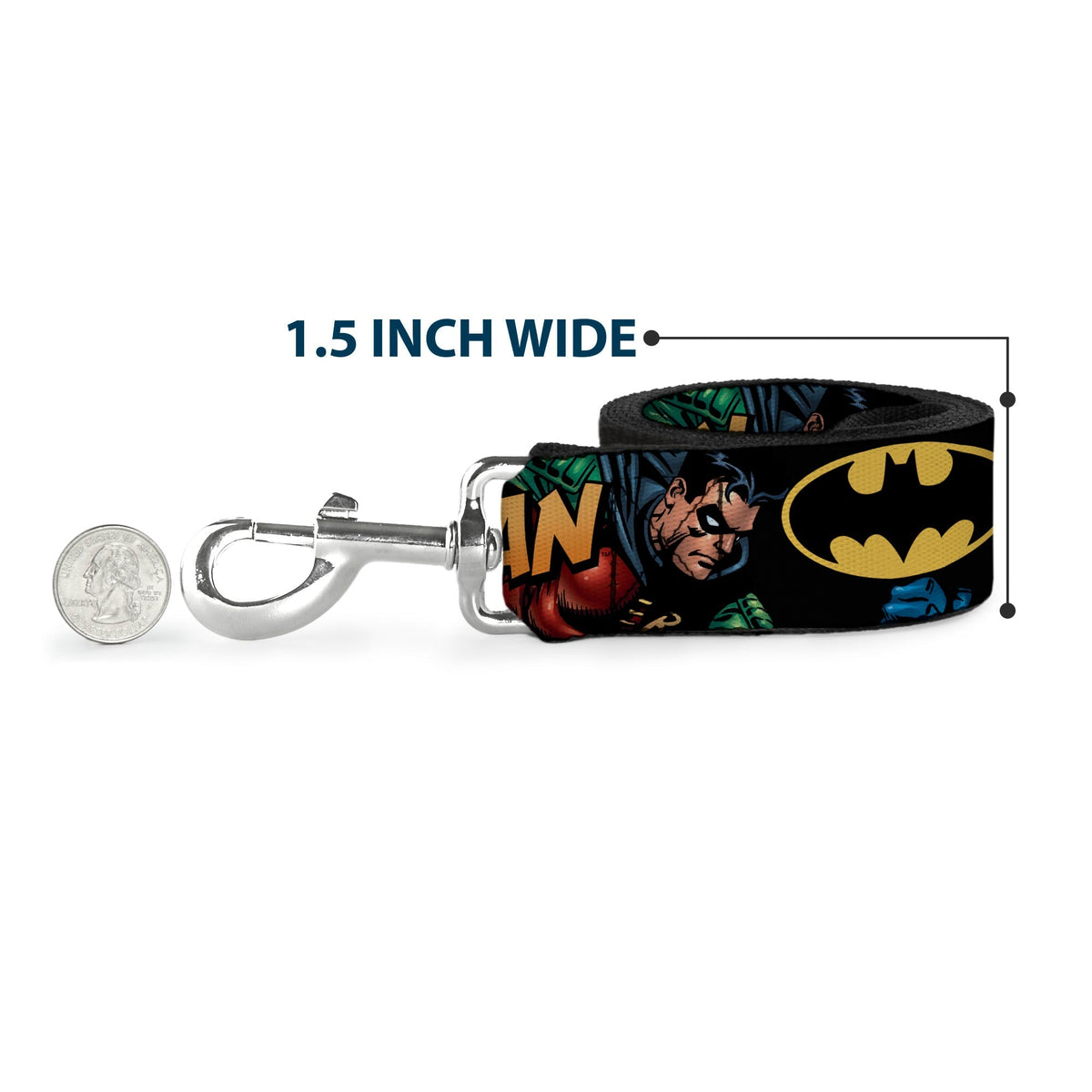 Dog Leash - Batman & Robin in Action w/Text Black 