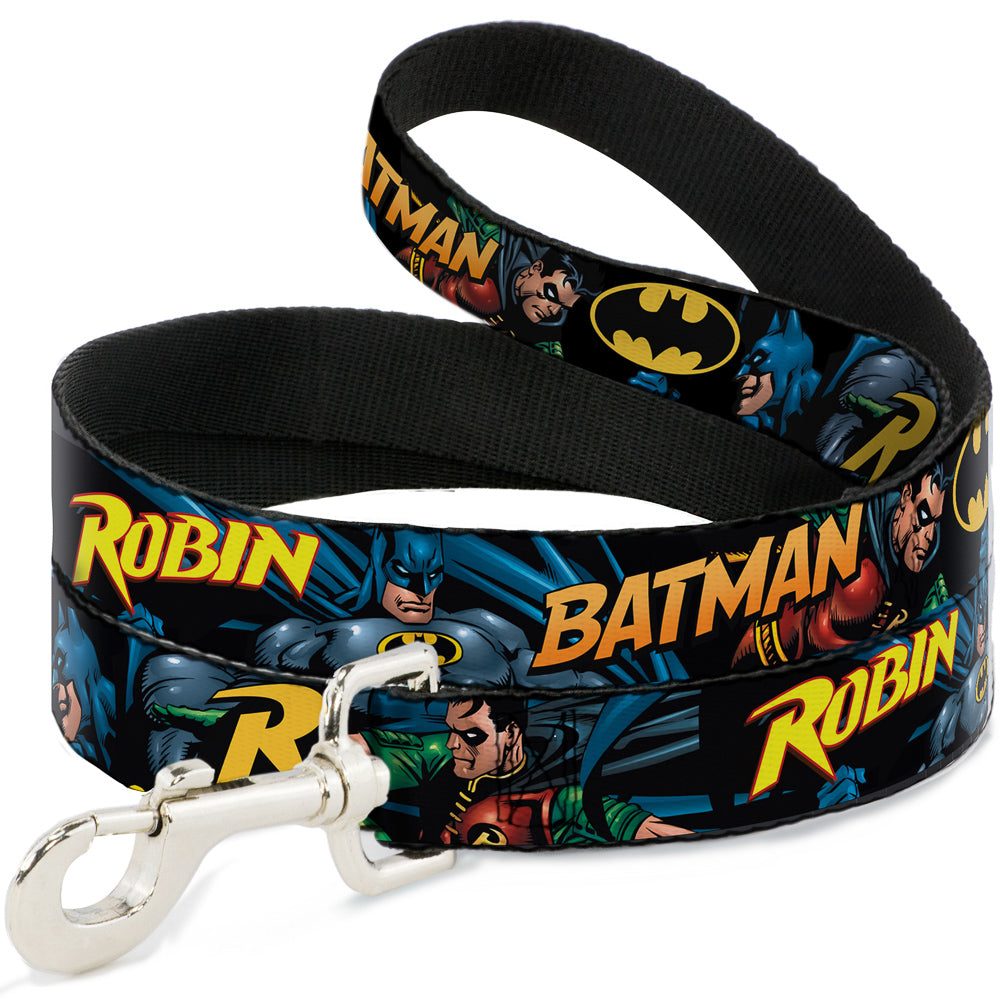 Dog Leash - Batman & Robin in Action w/Text Black 
