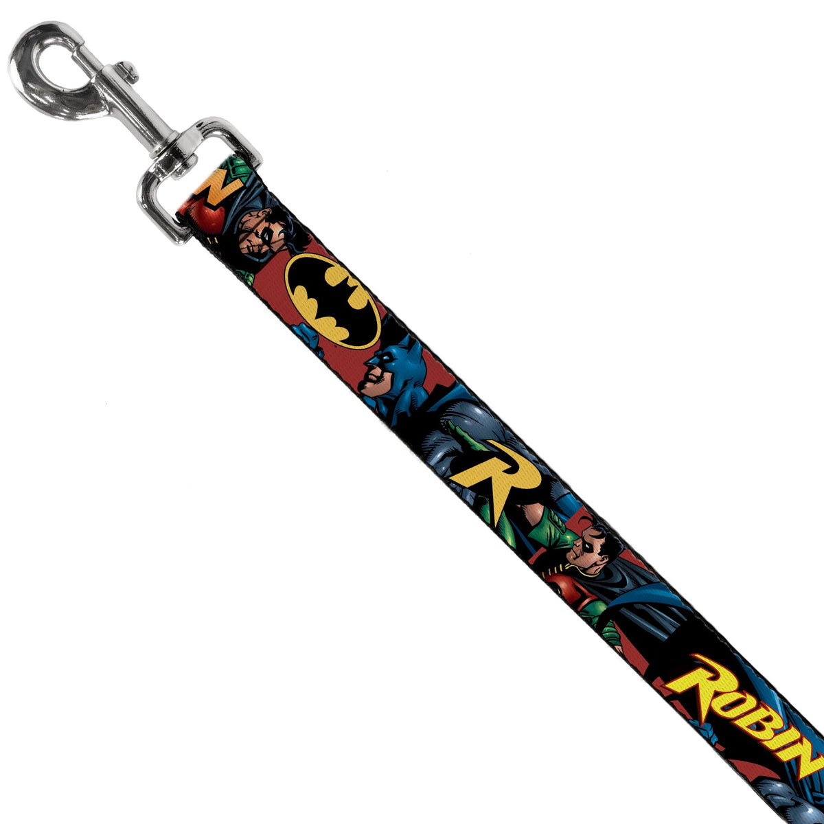 Dog Leash - Batman & Robin in Action w/Text Burgundy 