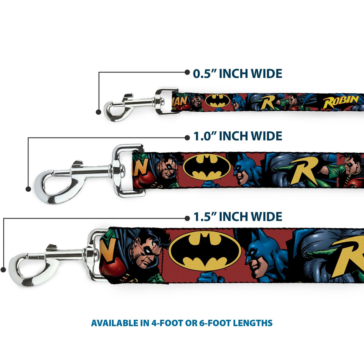Dog Leash - Batman & Robin in Action w/Text Burgundy 