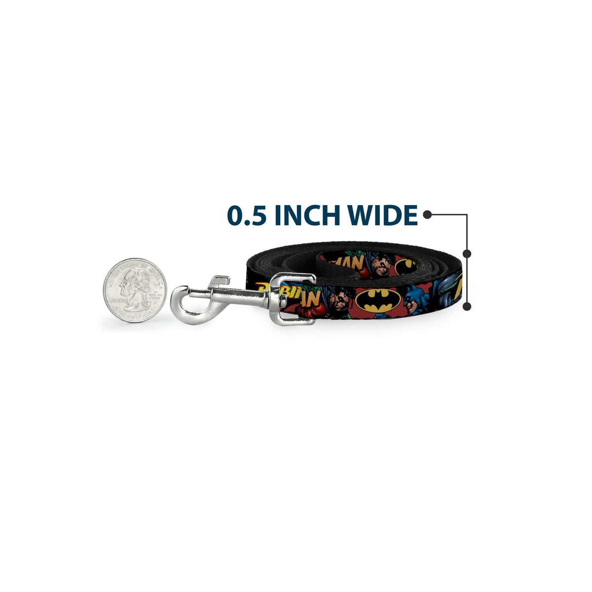 Dog Leash - Batman & Robin in Action w/Text Burgundy 