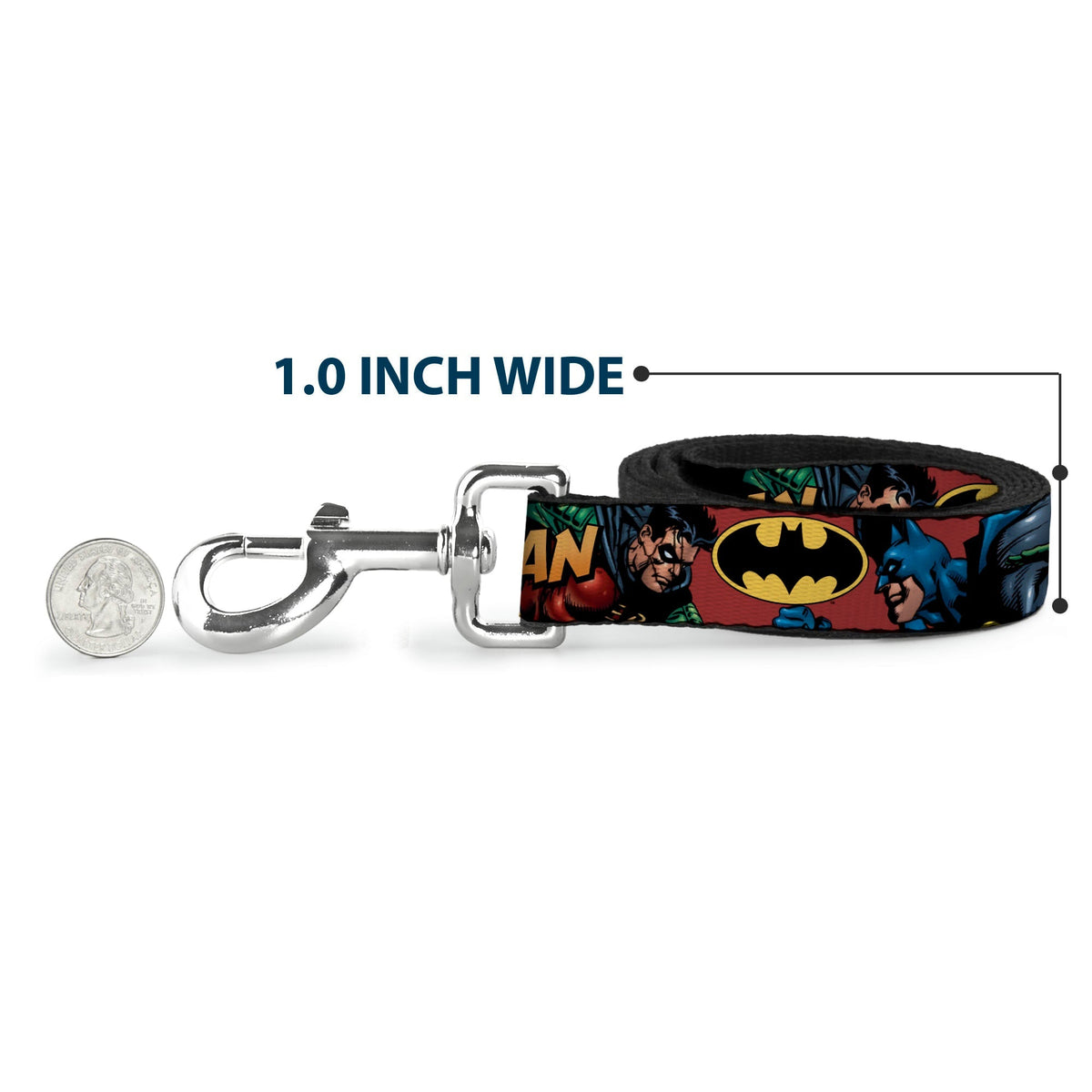 Dog Leash - Batman & Robin in Action w/Text Burgundy 