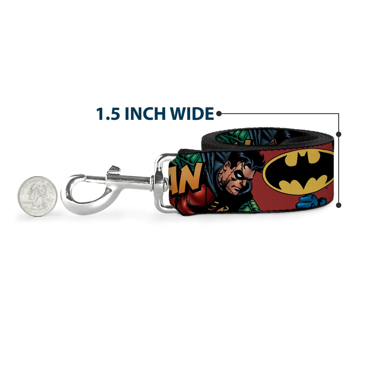 Dog Leash - Batman & Robin in Action w/Text Burgundy 
