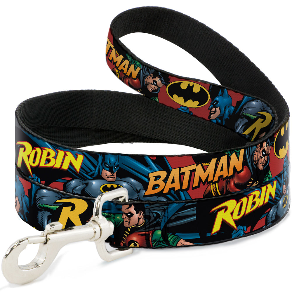 Dog Leash - Batman & Robin in Action w/Text Burgundy 