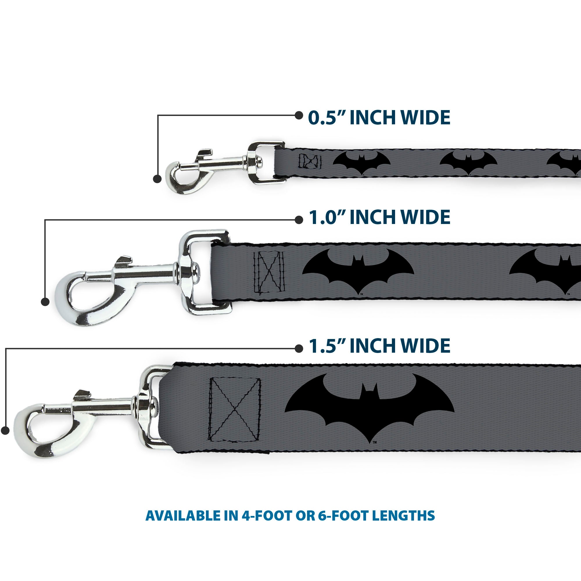 Dog Leash - Retro Bat Logo Gray/Black - HT Animal Supply
