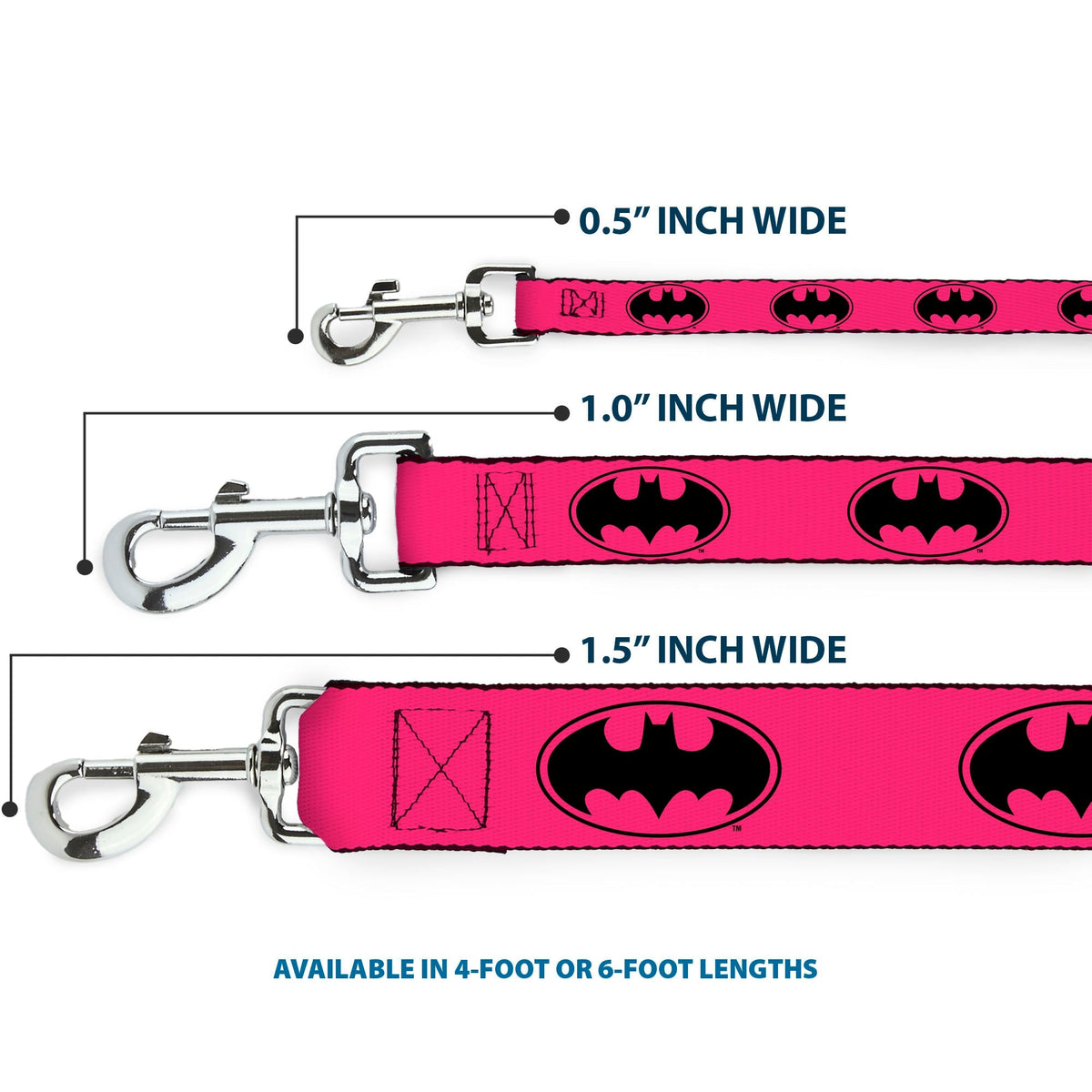 Dog Leash - Bat Signal-3 Fuchsia/Black/Fuchsia 