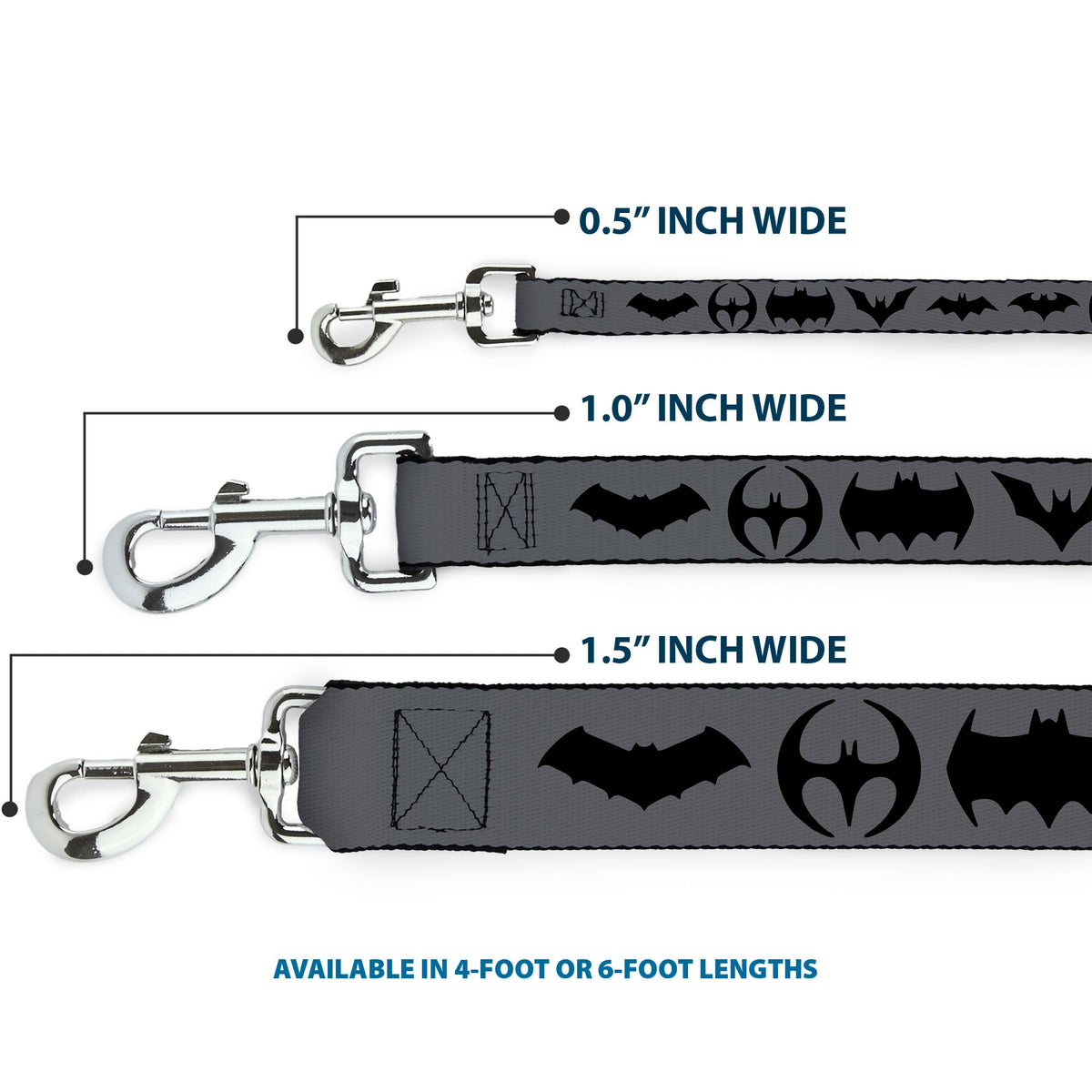 Dog Leash - Bat Logo Transitions Gray/Black 