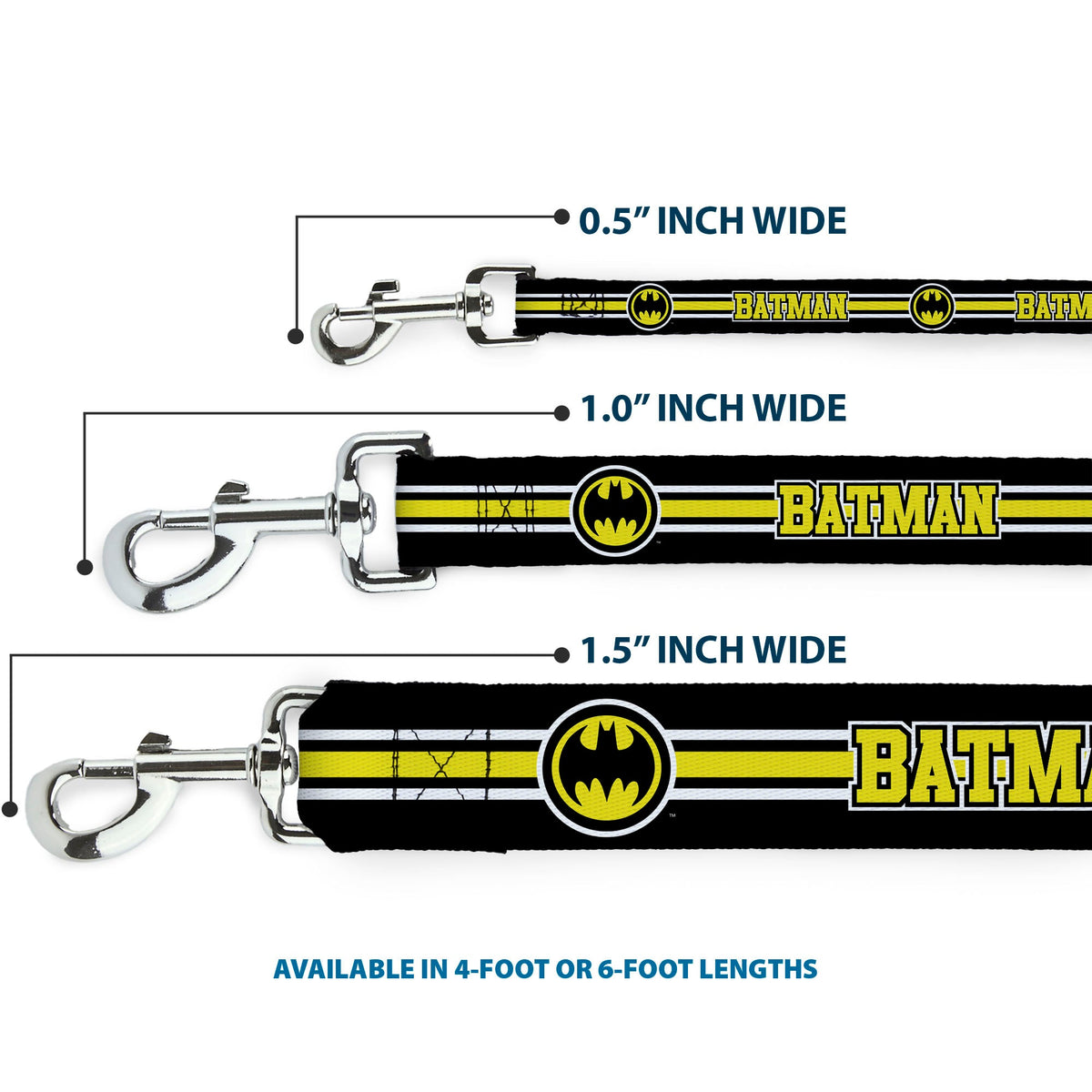Dog Leash - BATMAN/Bat Signal Triple Stripe Black/White/Yellow 