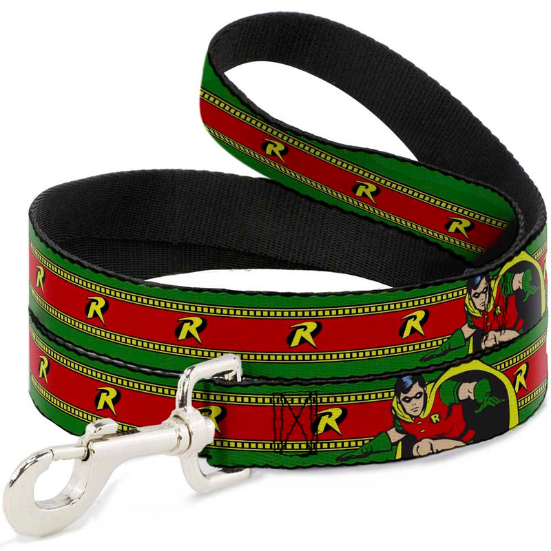 Dog Leash - Robin Action Pose/"R" Logo Stripe Green/Yellow/Red/Black 
