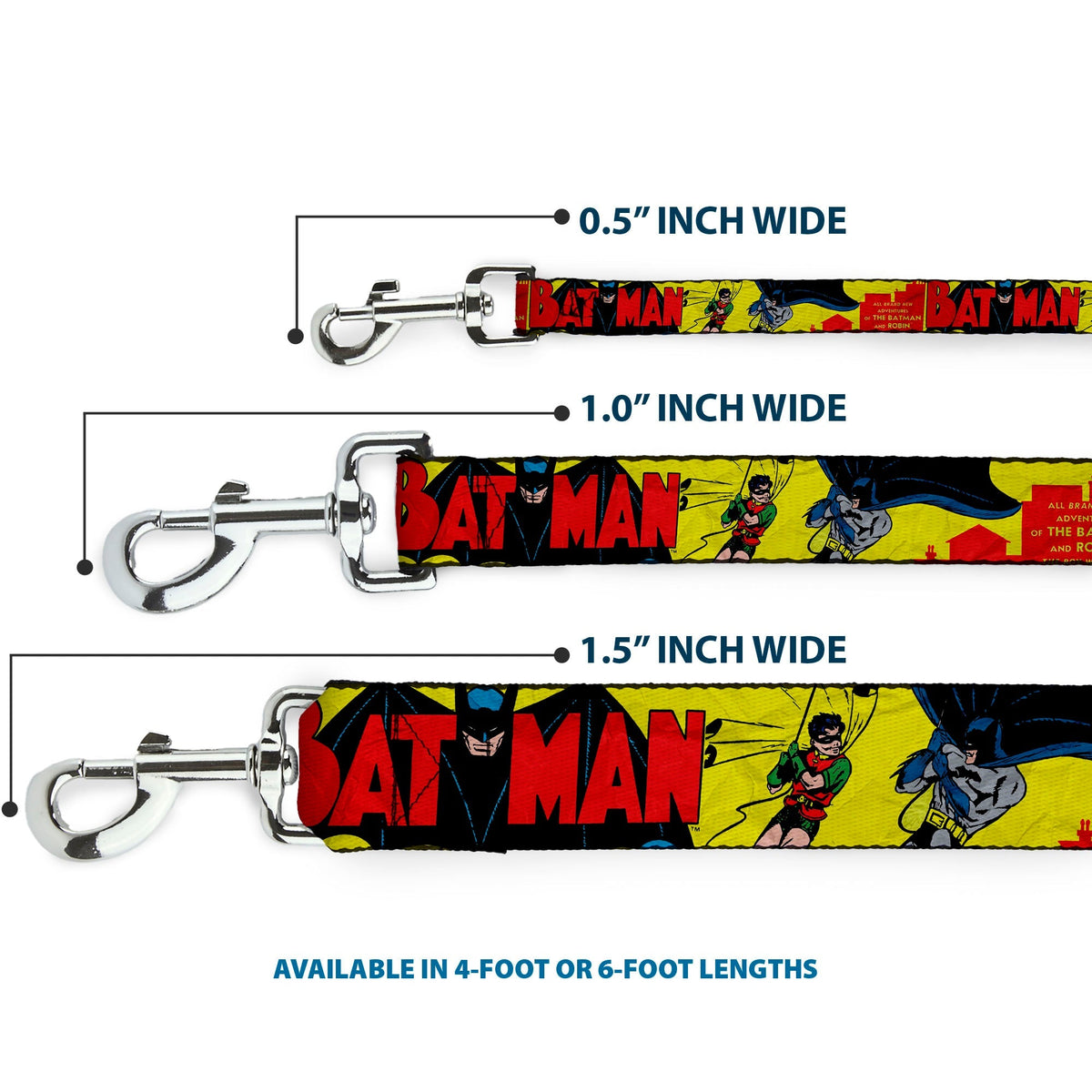Dog Leash - Classic BATMAN Issue #1 Robin & Batman Cover Pose Yellow/Red 