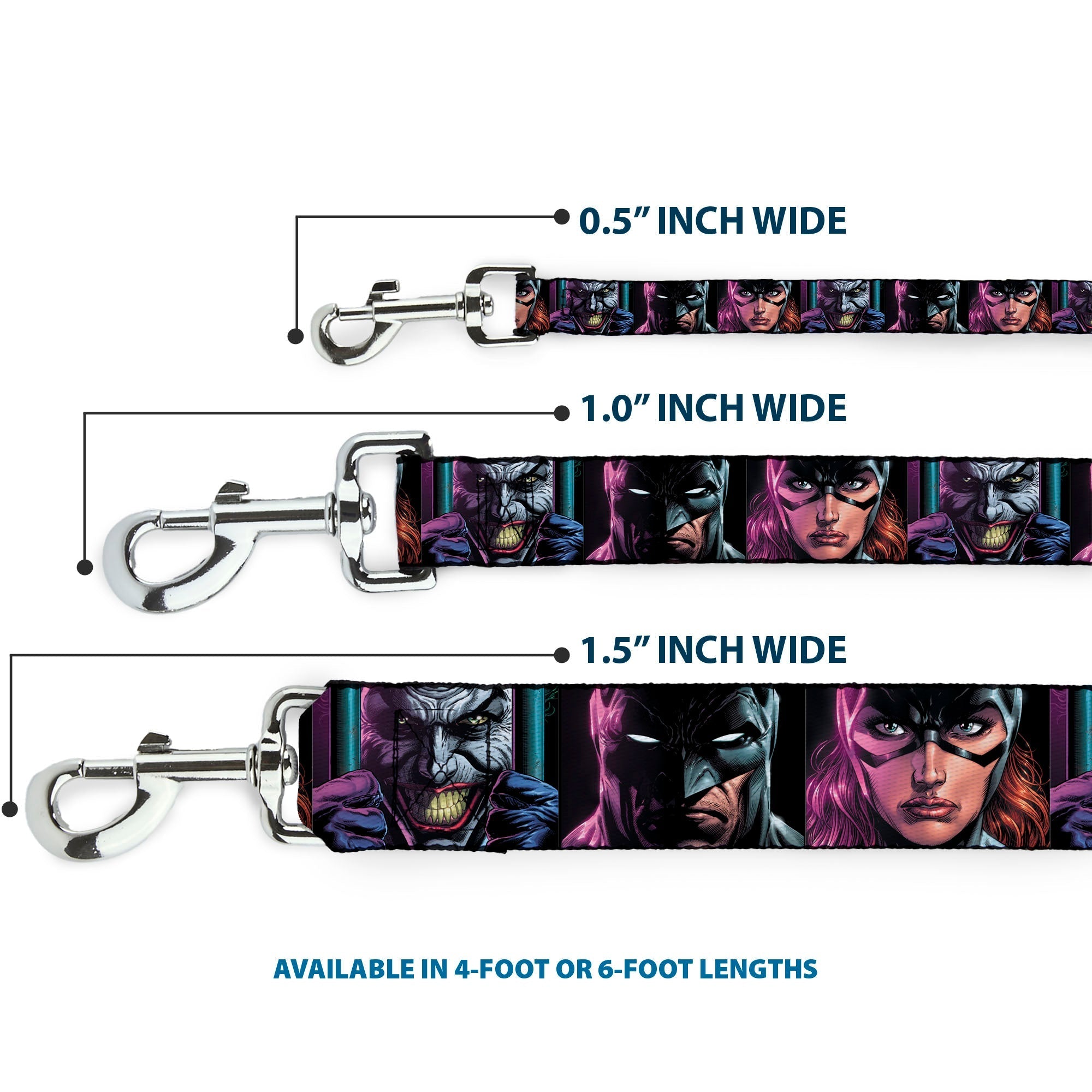 Dog Leash - Batman Batgirl and Joker Comic Book Cover Face Close-Ups Black