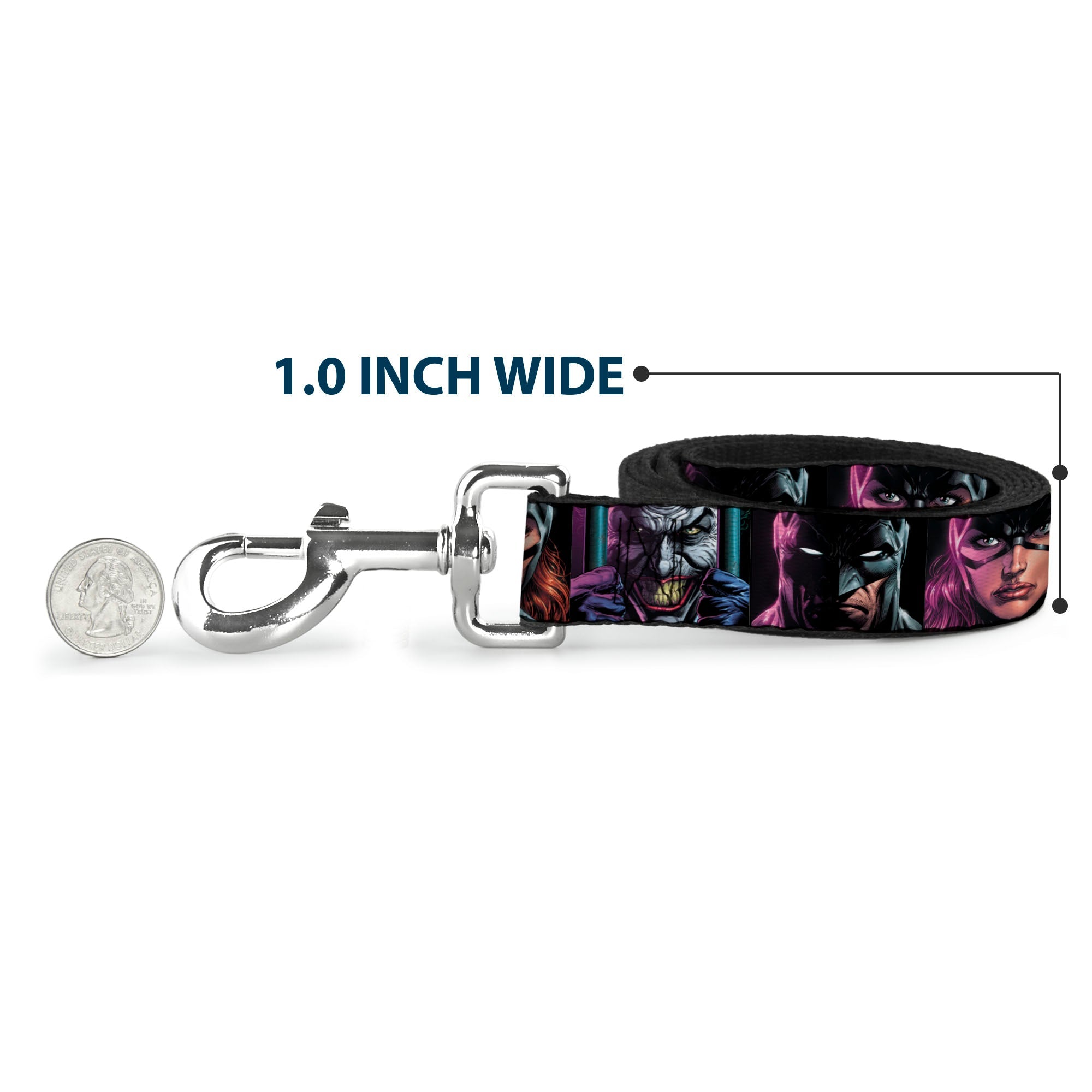 Dog Leash - Batman Batgirl and Joker Comic Book Cover Face Close-Ups Black