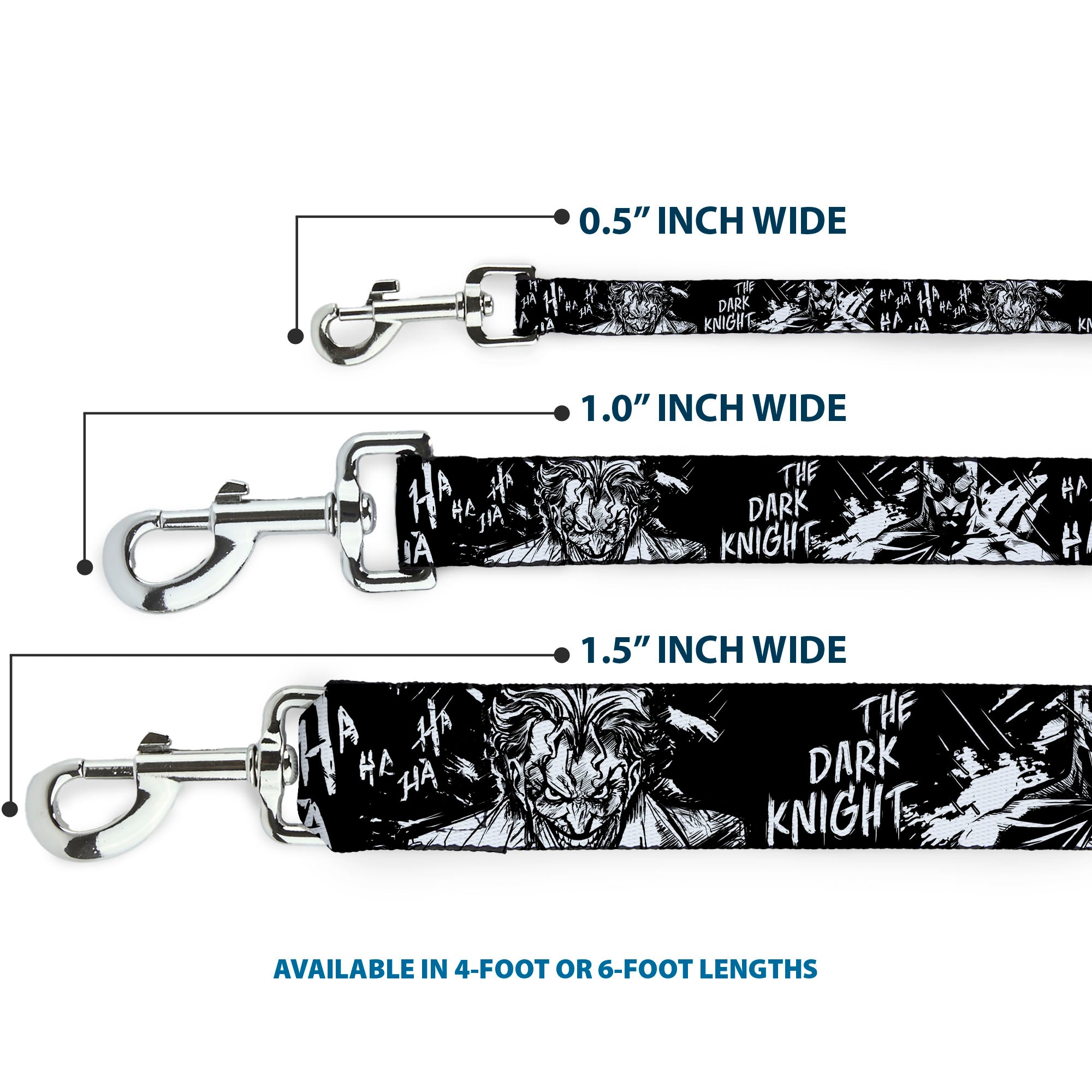 Dog Leash - Batman THE DARK KNIGHT and Joker Smiling Sketch Close-Ups Black/White