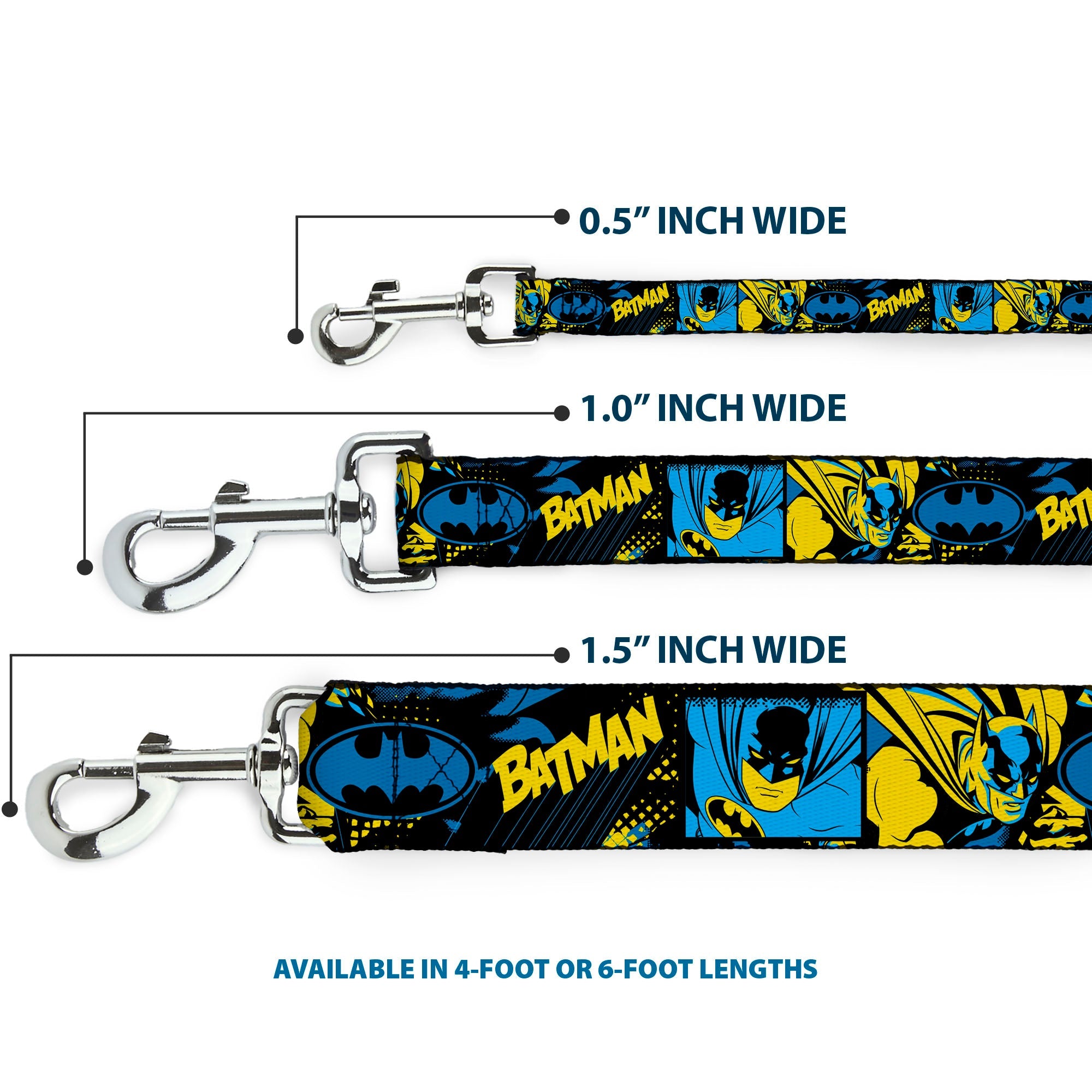 Dog Leash - BATMAN Poses and Logo Collage Black/Blue/Yellow - HT Animal Supply