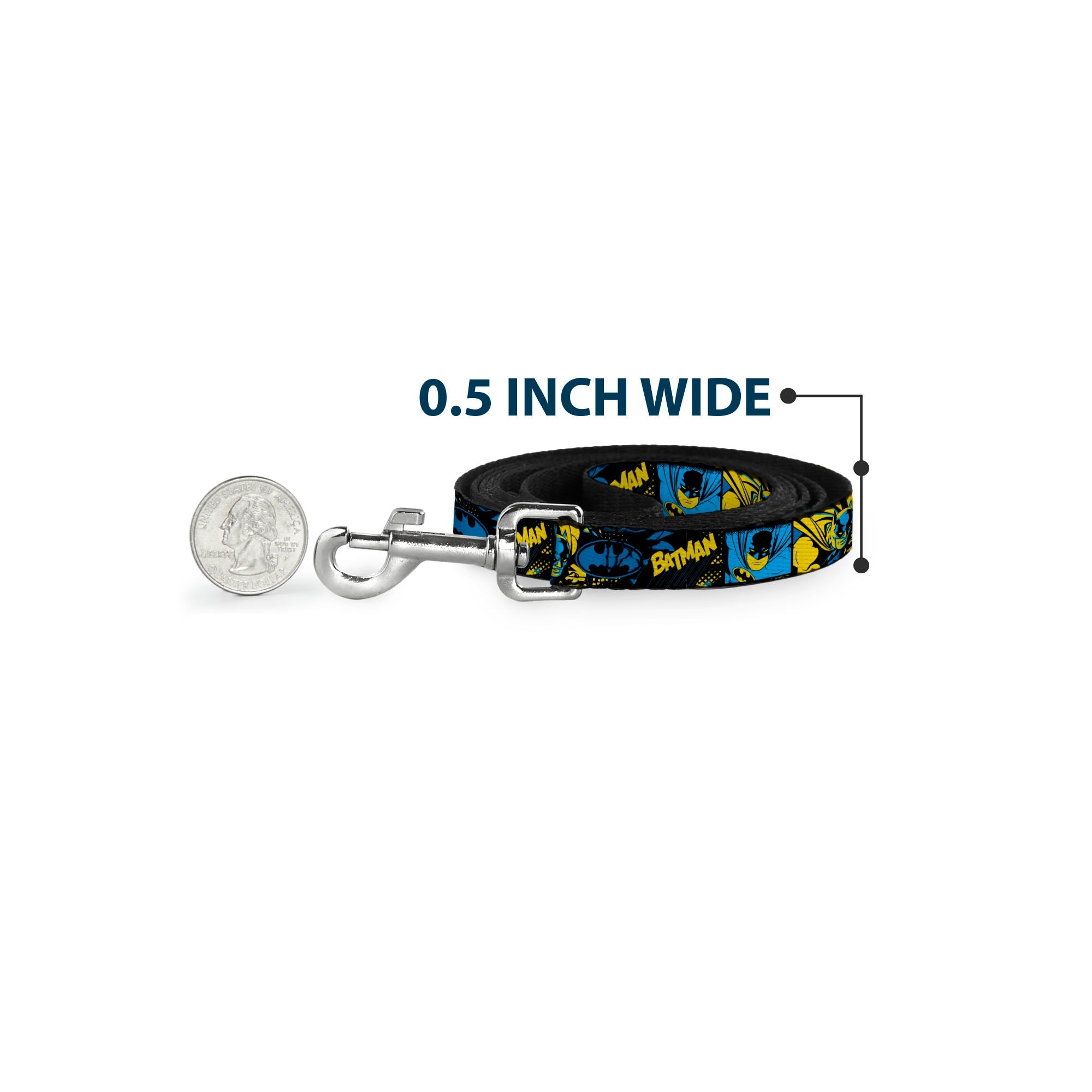 Dog Leash - BATMAN Poses and Logo Collage Black/Blue/Yellow - HT Animal Supply