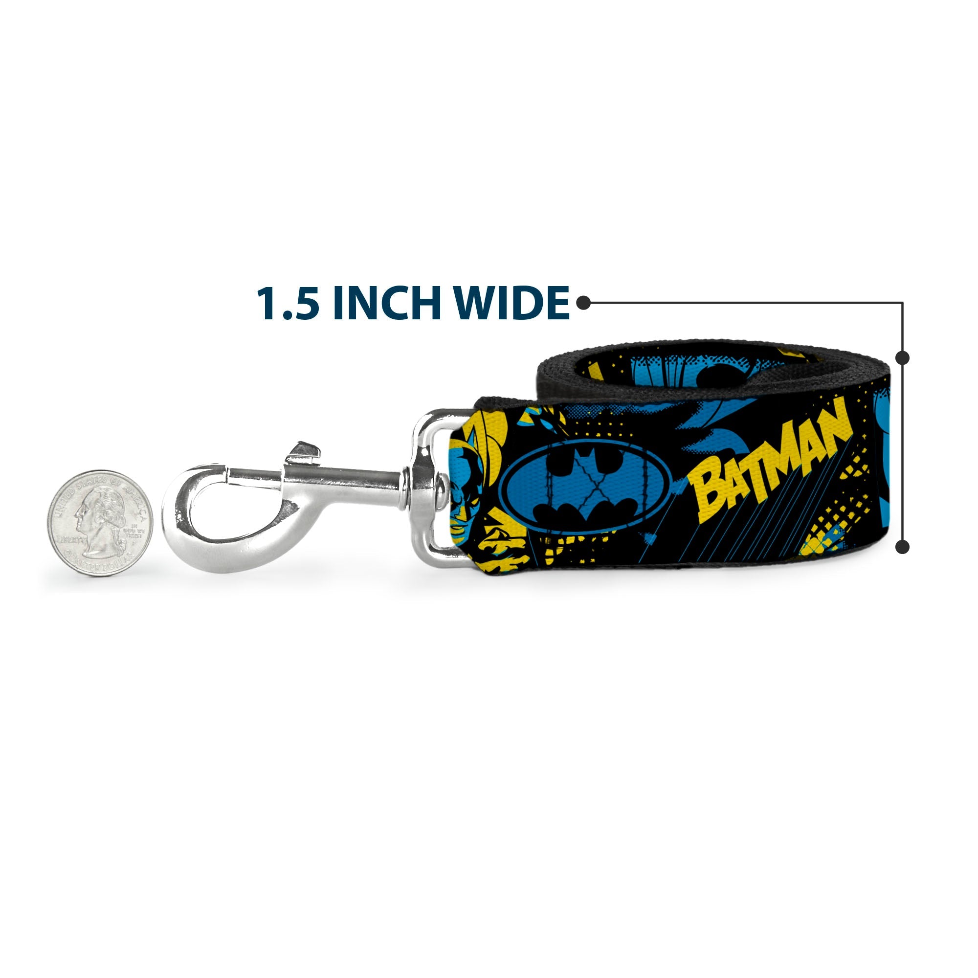 Dog Leash - BATMAN Poses and Logo Collage Black/Blue/Yellow - HT Animal Supply