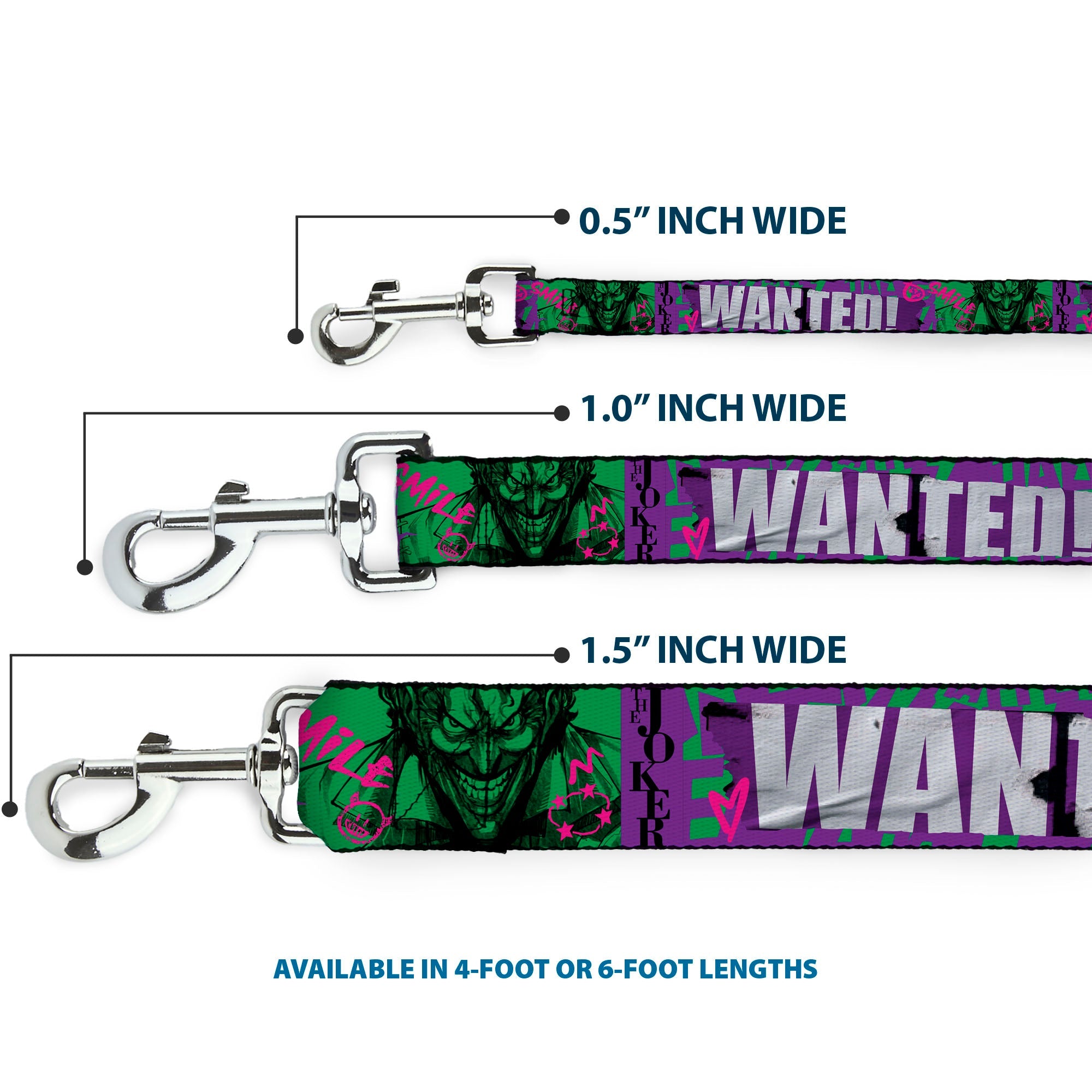 Dog Leash - THE JOKER WANTED Smiling Pose and Graffiti Purples/Greens - HT Animal Supply