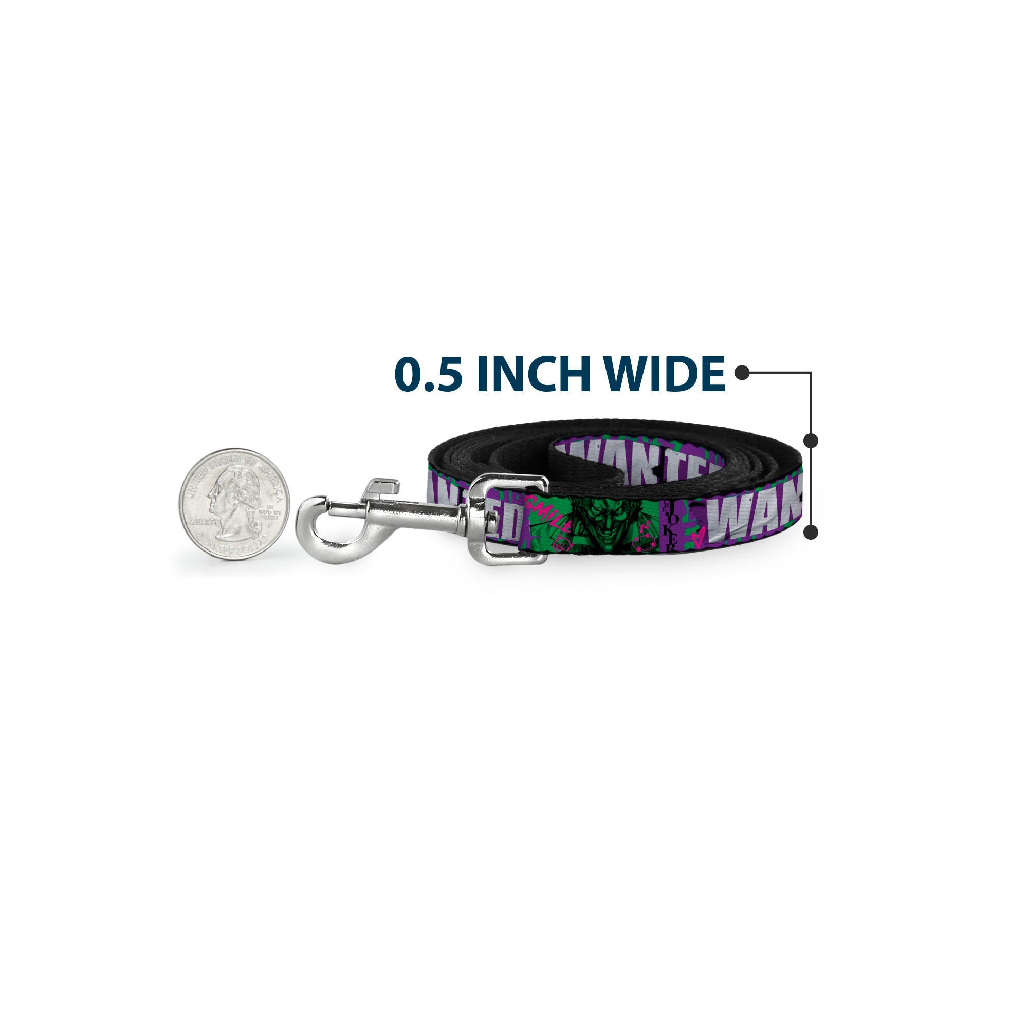 Dog Leash - THE JOKER WANTED Smiling Pose and Graffiti Purples/Greens - HT Animal Supply