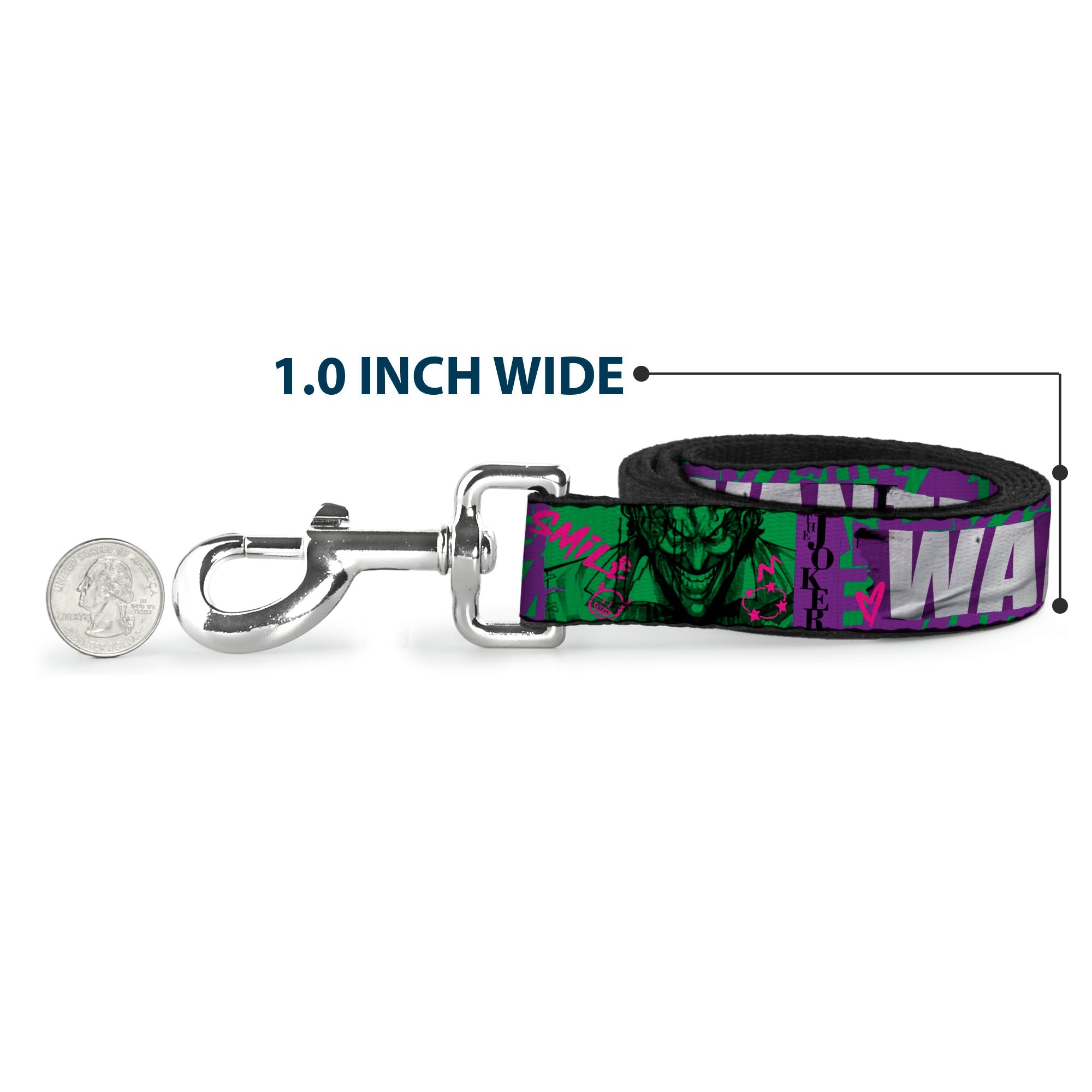 Dog Leash - THE JOKER WANTED Smiling Pose and Graffiti Purples/Greens - HT Animal Supply