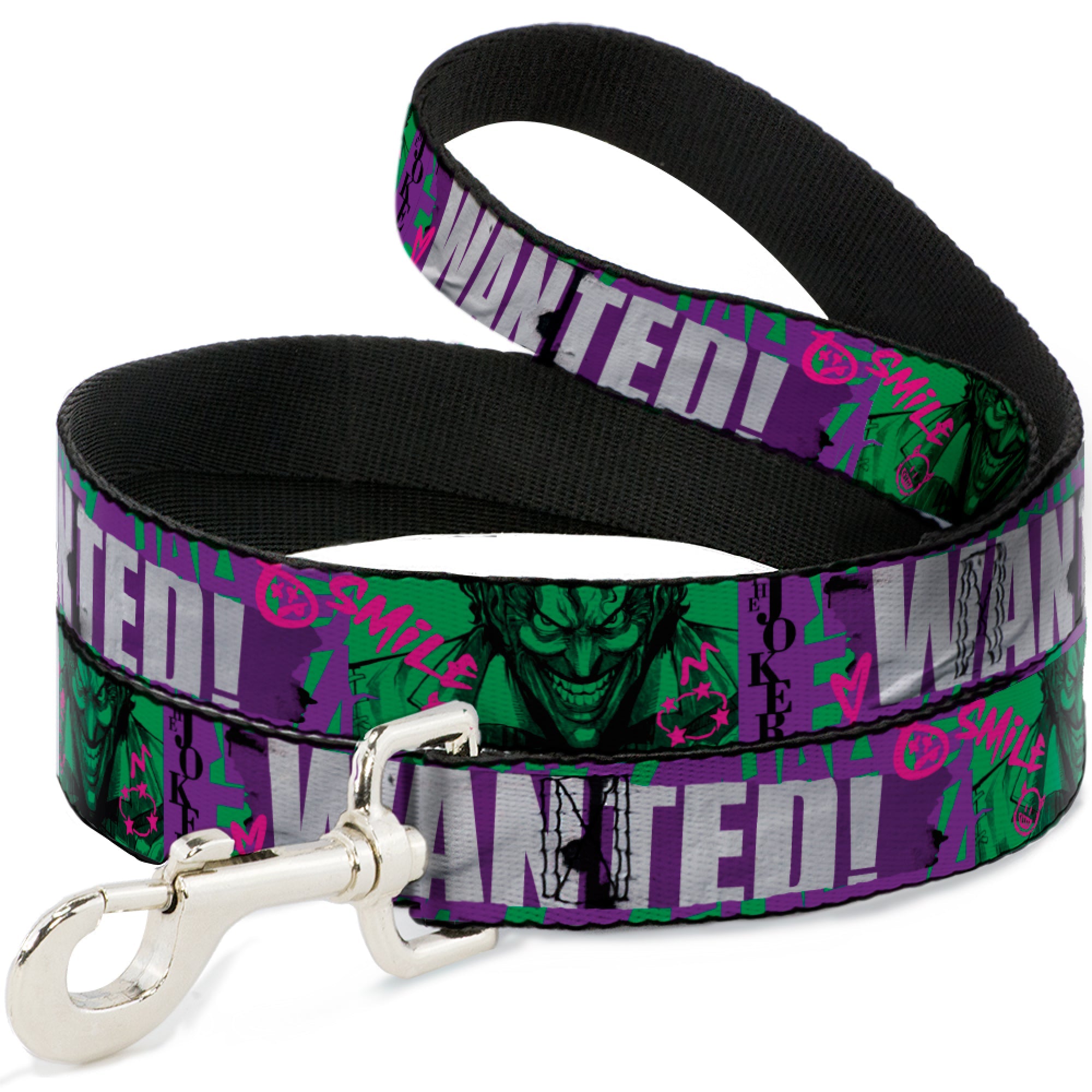 Dog Leash - THE JOKER WANTED Smiling Pose and Graffiti Purples/Greens - HT Animal Supply