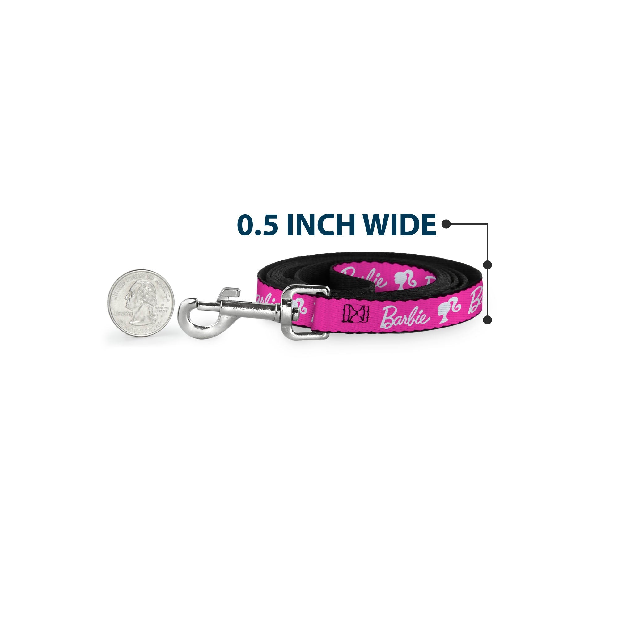 Dog Leash - BARBIE Script Signature Logo and Silhouette Hot Pink/White - HT Animal Supply