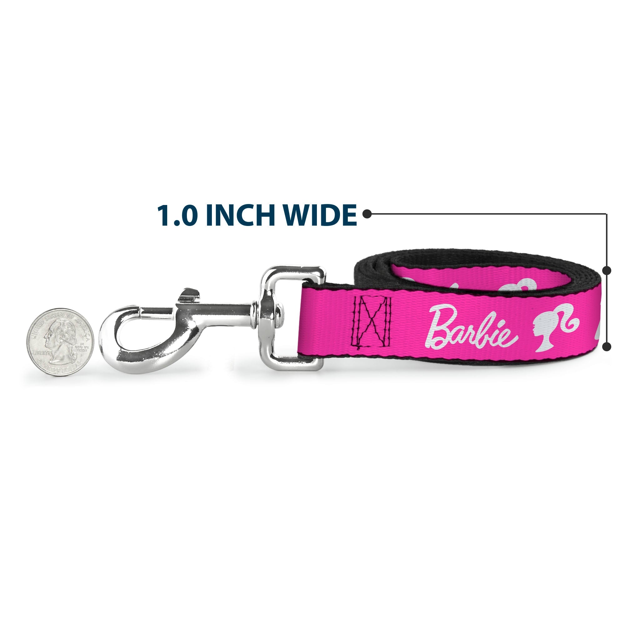 Dog Leash - BARBIE Script Signature Logo and Silhouette Hot Pink/White - HT Animal Supply