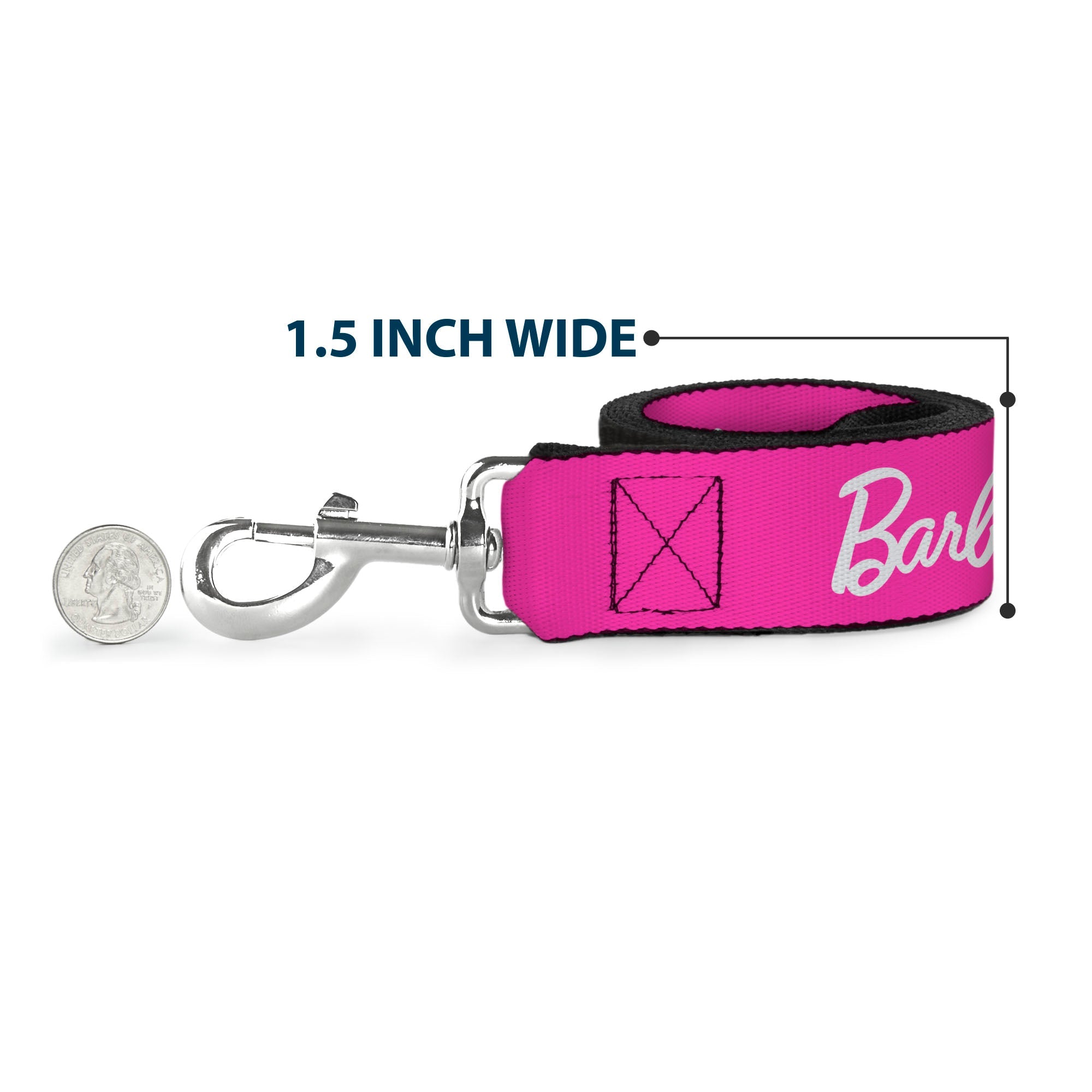 Dog Leash - BARBIE Script Signature Logo and Silhouette Hot Pink/White - HT Animal Supply