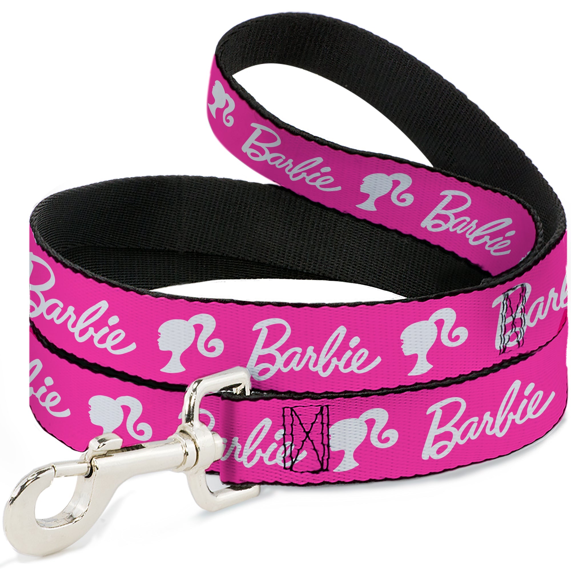 Dog Leash - BARBIE Script Signature Logo and Silhouette Hot Pink/White