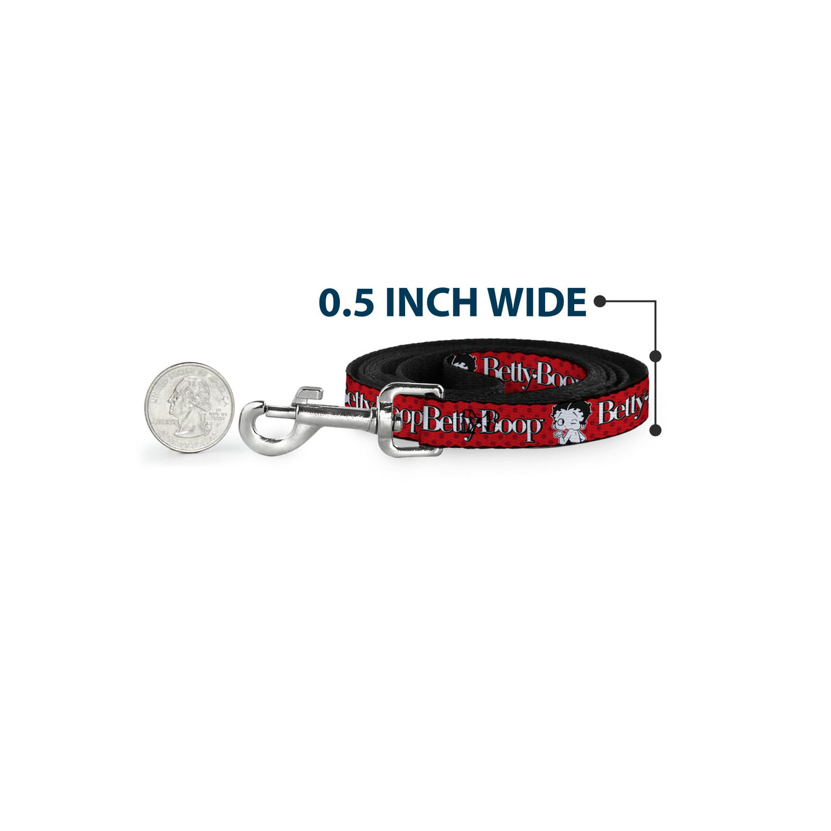 Dog Leash - BETTY BOOP Winking Kiss Pose and Text Reds/Black/White - HT Animal Supply