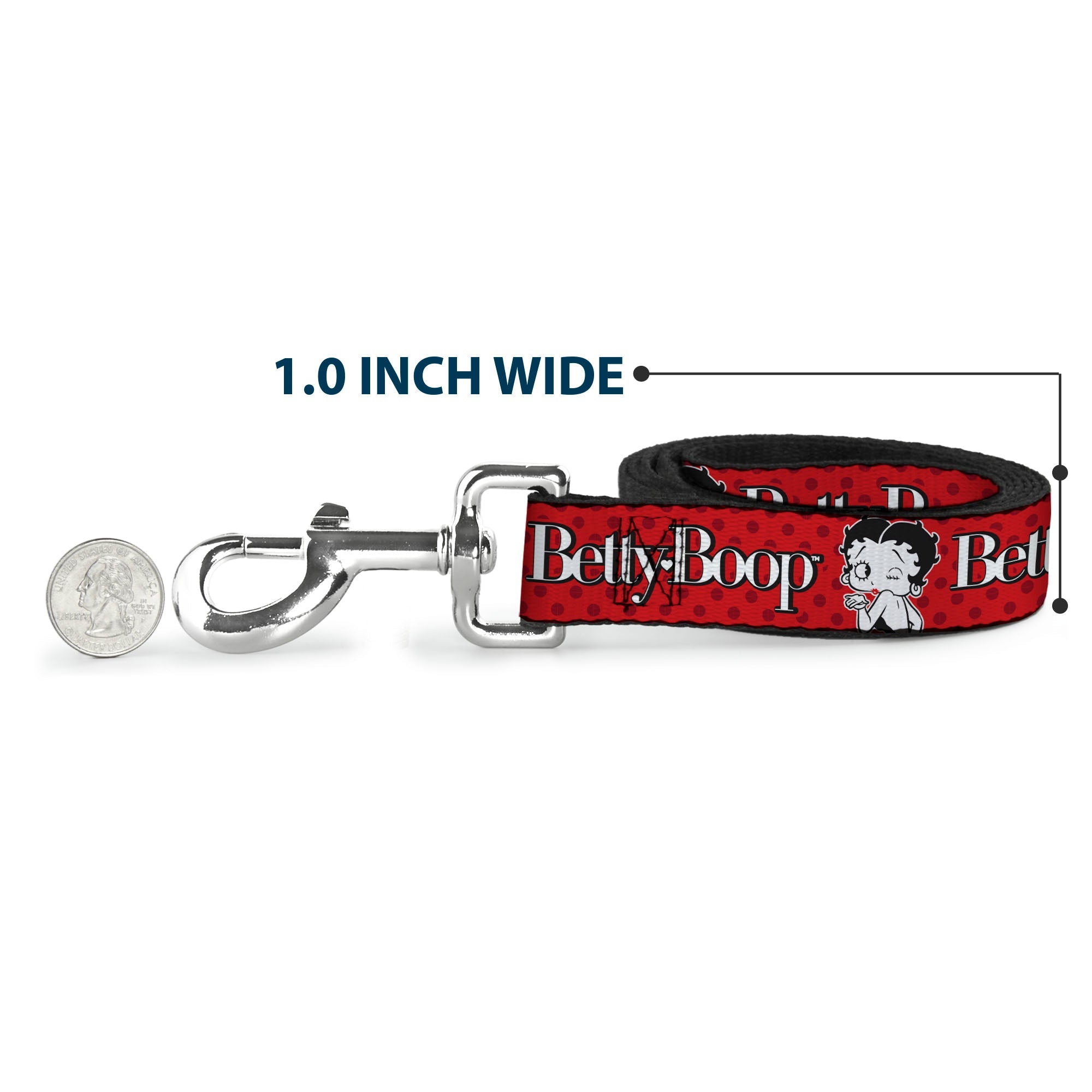 Dog Leash - BETTY BOOP Winking Kiss Pose and Text Reds/Black/White