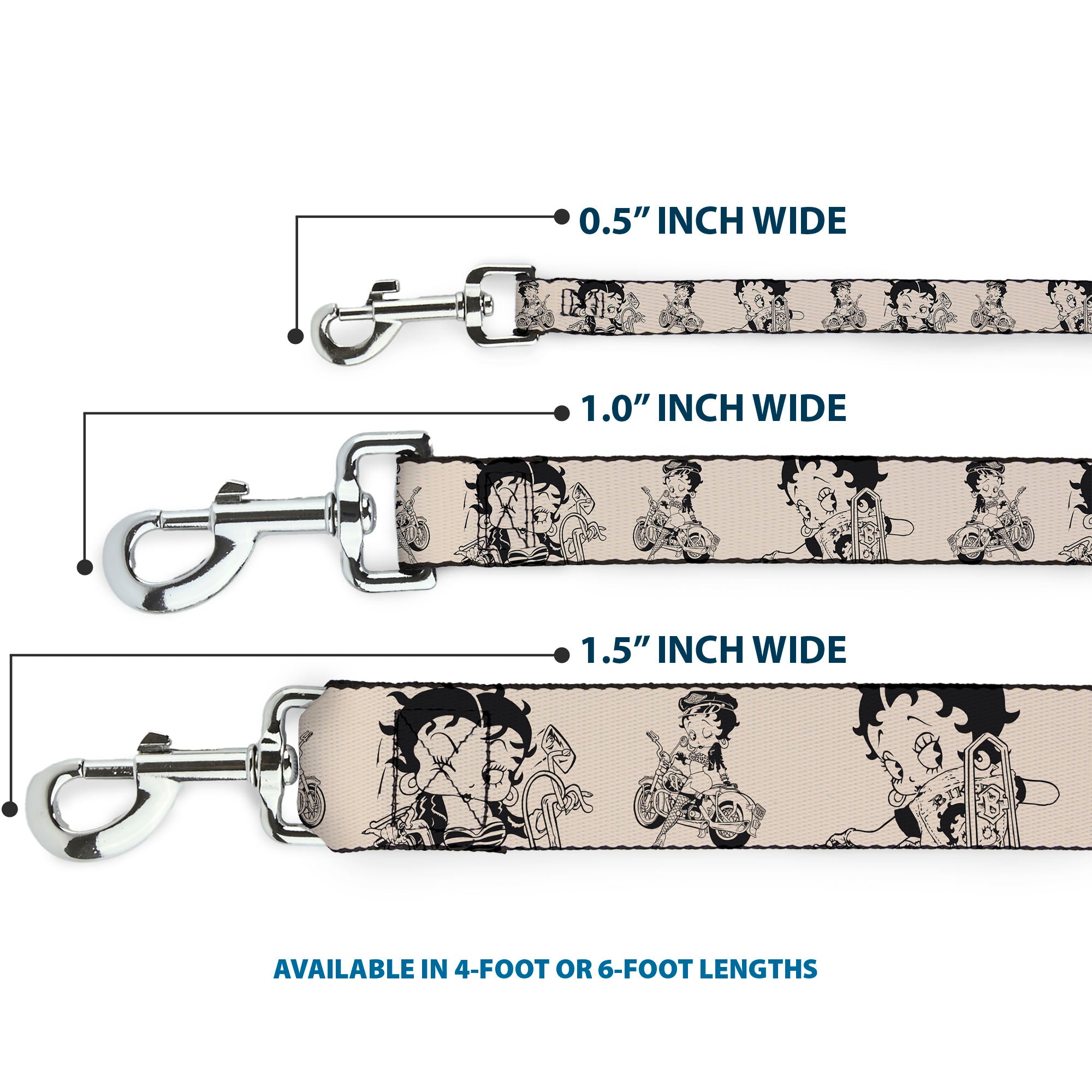 Dog Leash - Betty Boop Biker Betty Poses Beige/Black - HT Animal Supply