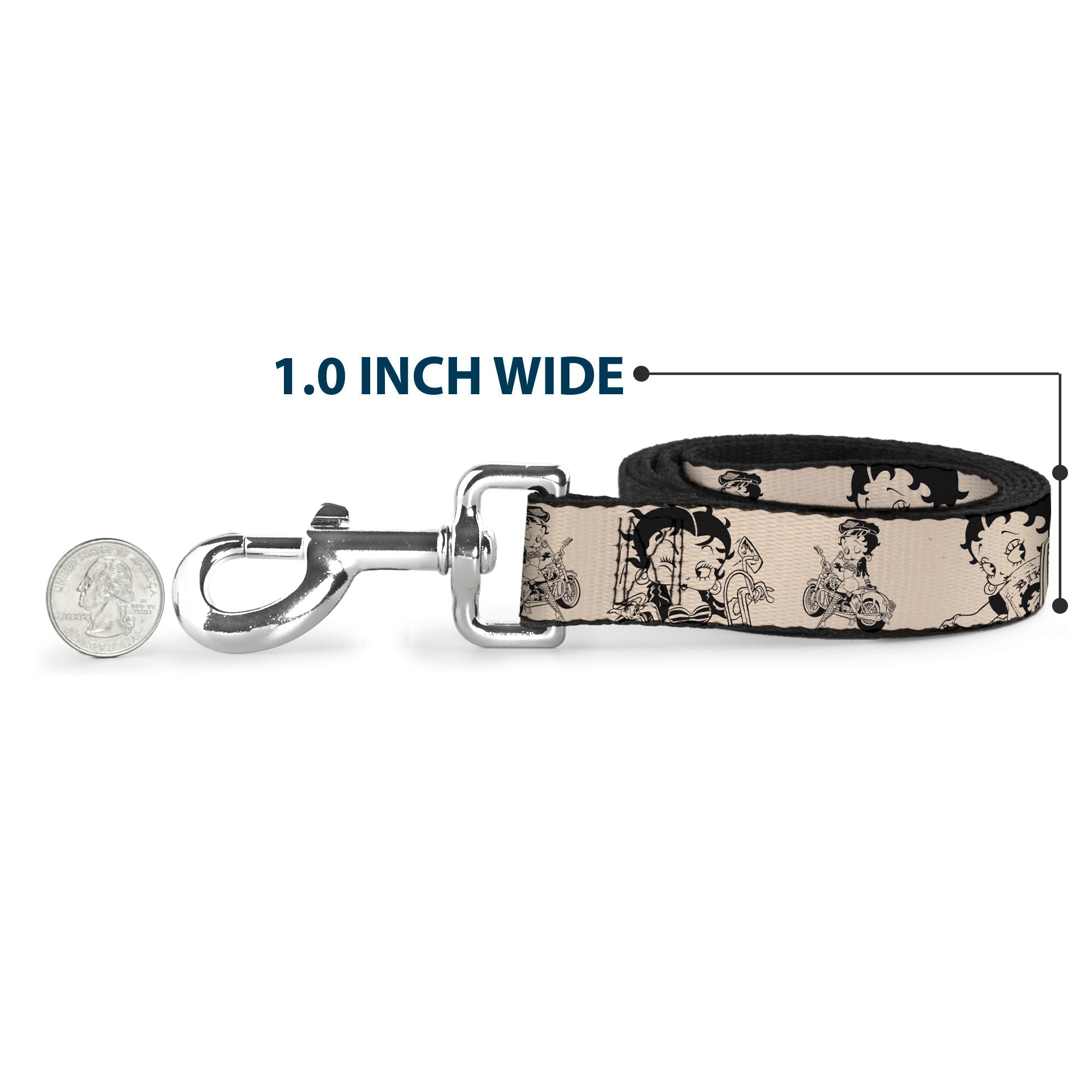 Dog Leash - Betty Boop Biker Betty Poses Beige/Black - HT Animal Supply