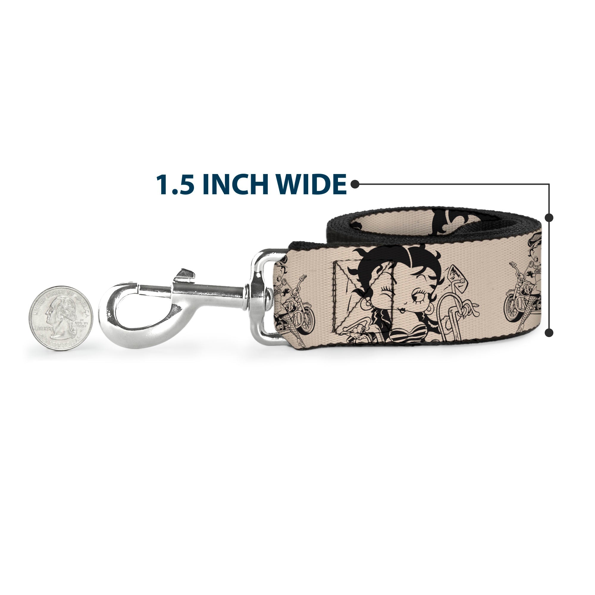 Dog Leash - Betty Boop Biker Betty Poses Beige/Black - HT Animal Supply