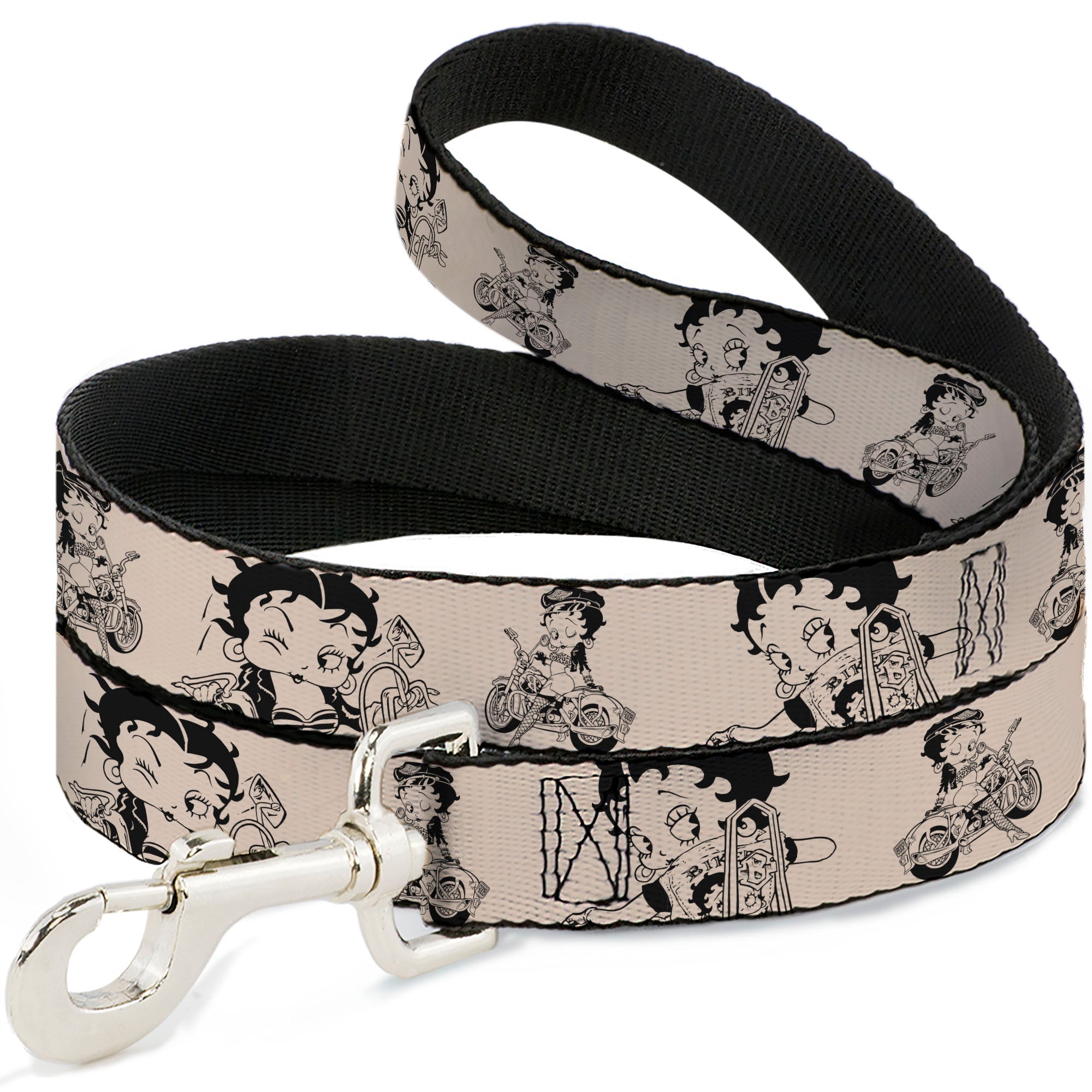 Dog Leash - Betty Boop Biker Betty Poses Beige/Black