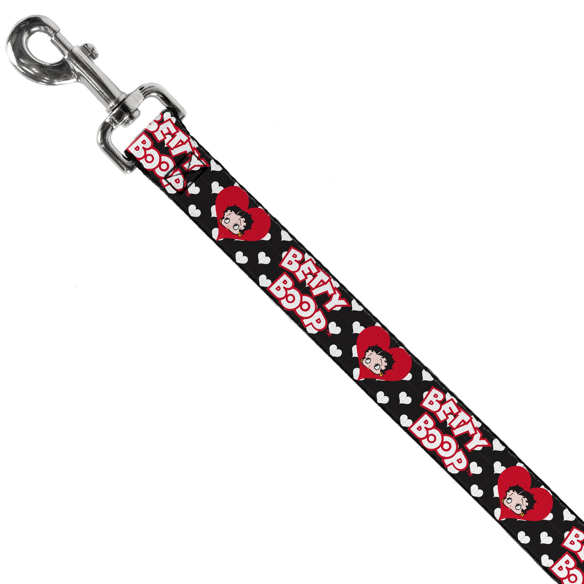 Dog Leash - BETTY BOOP Face and Text Hearts Black/White/Red - HT Animal Supply