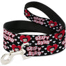 Dog Leash - BETTY BOOP Face and Text Hearts Black/White/Red