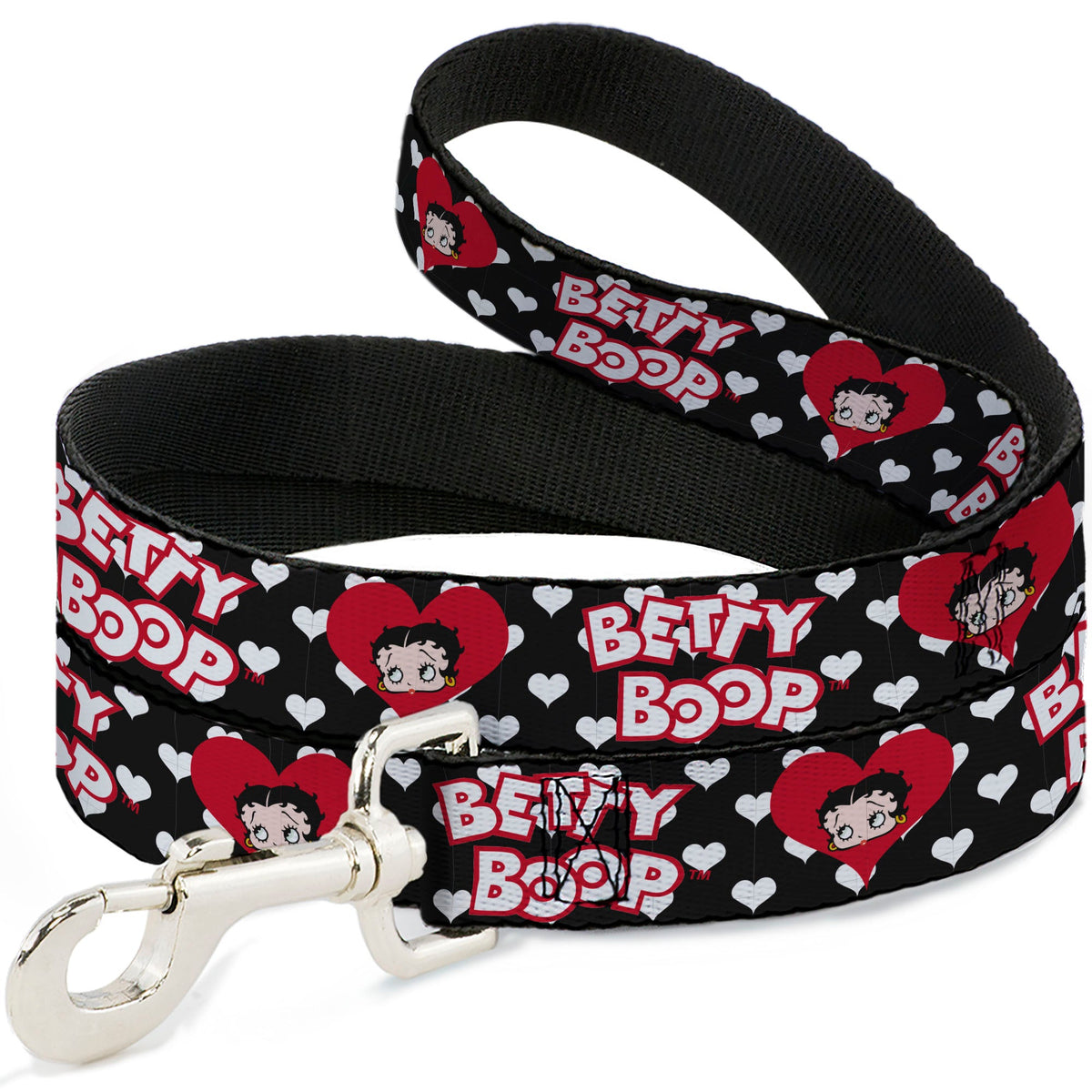 Dog Leash - BETTY BOOP Face and Text Hearts Black/White/Red - HT Animal Supply