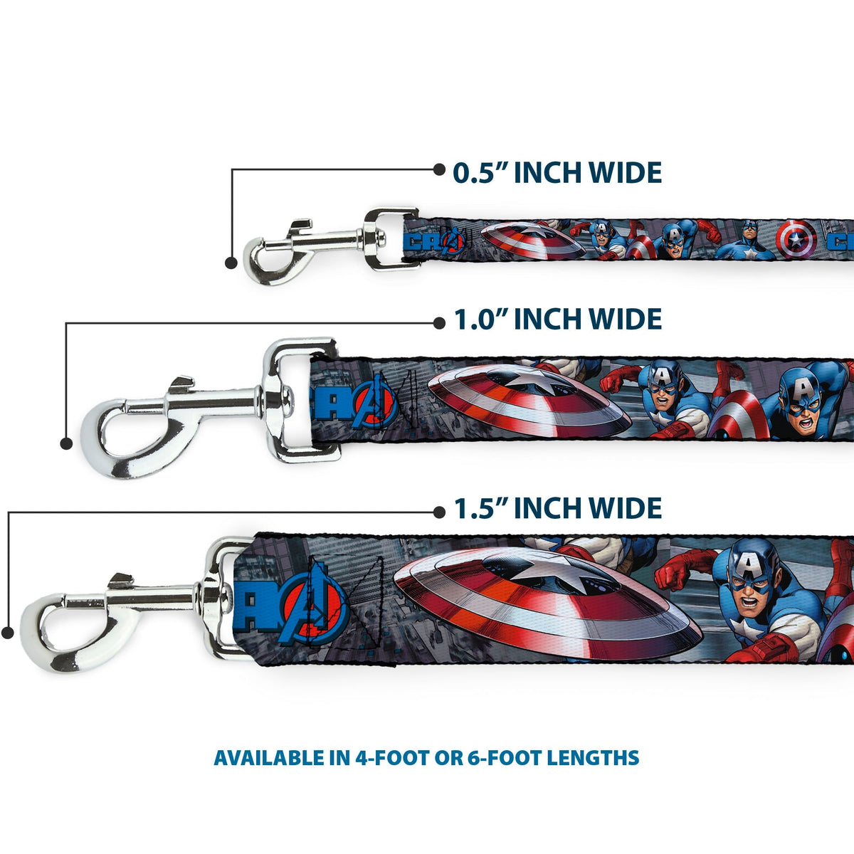 Dog Leash - CAPTAIN AMERICA w/Avengers Logo Cityscape 