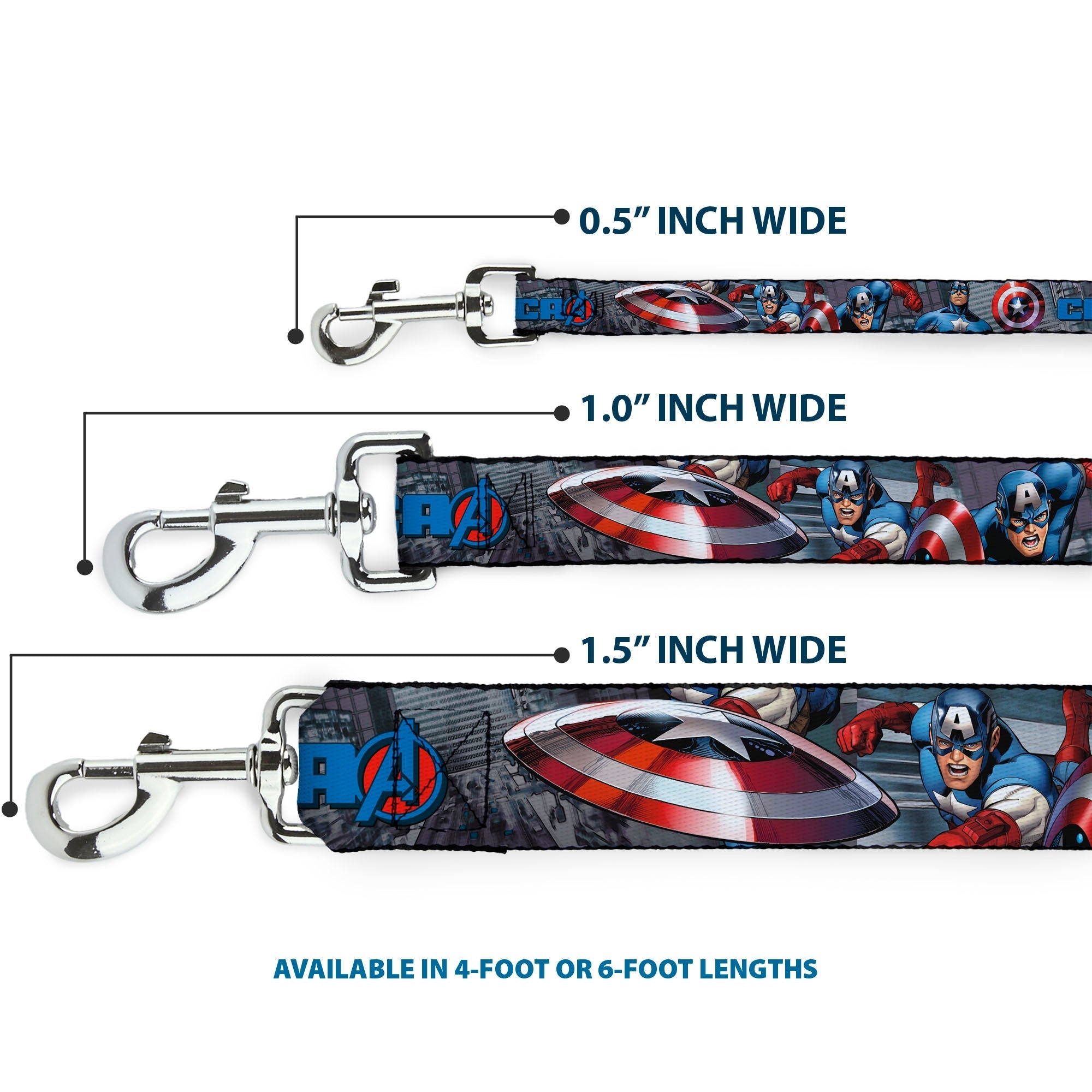 Dog Leash - CAPTAIN AMERICA w/Avengers Logo Cityscape 