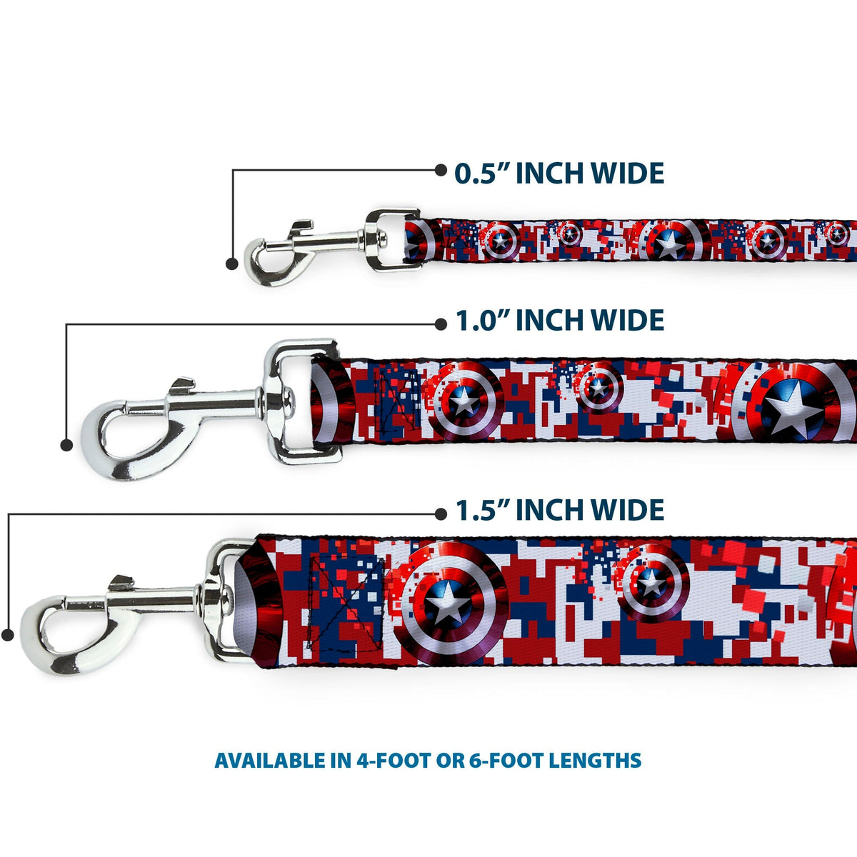 Dog Leash - Captain America Shield Digital Camo Blue/White/Red 