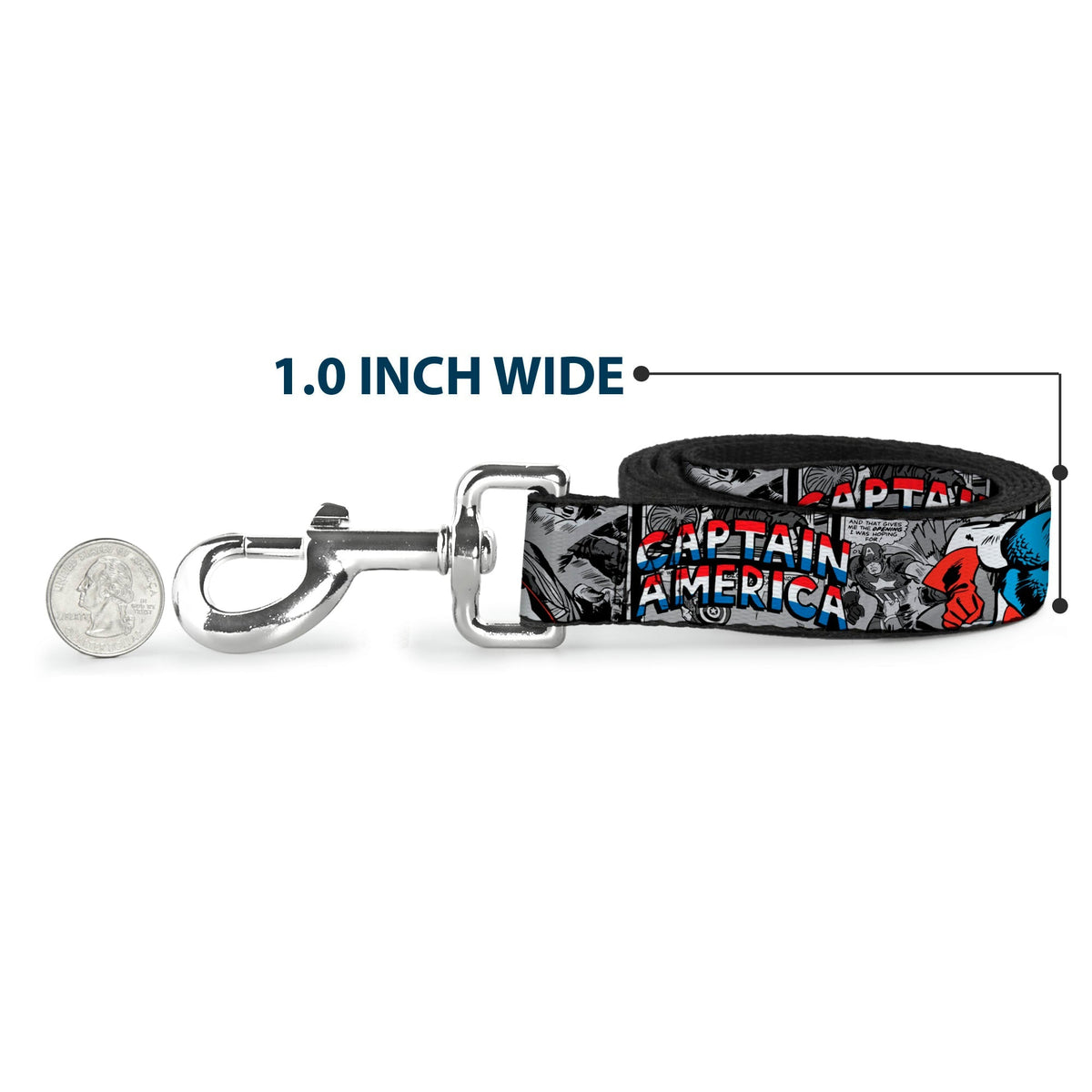 Dog Leash - CAPTAIN AMERICA 2-Poses/Comic Blocks Grays/Red/White/Blue 