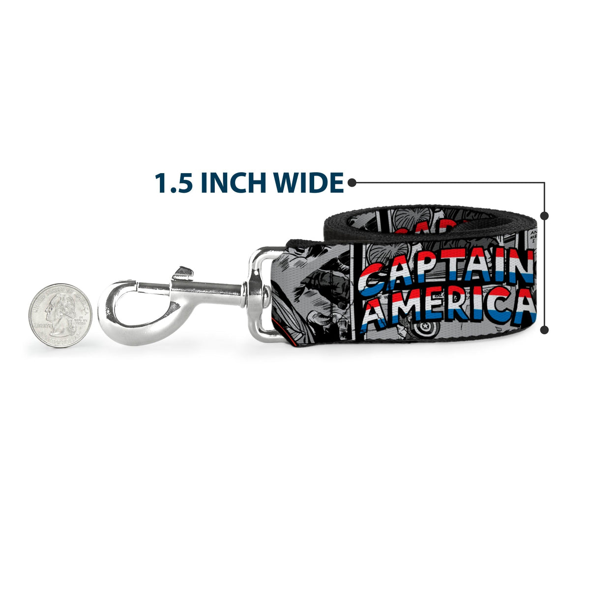 Dog Leash - CAPTAIN AMERICA 2-Poses/Comic Blocks Grays/Red/White/Blue 