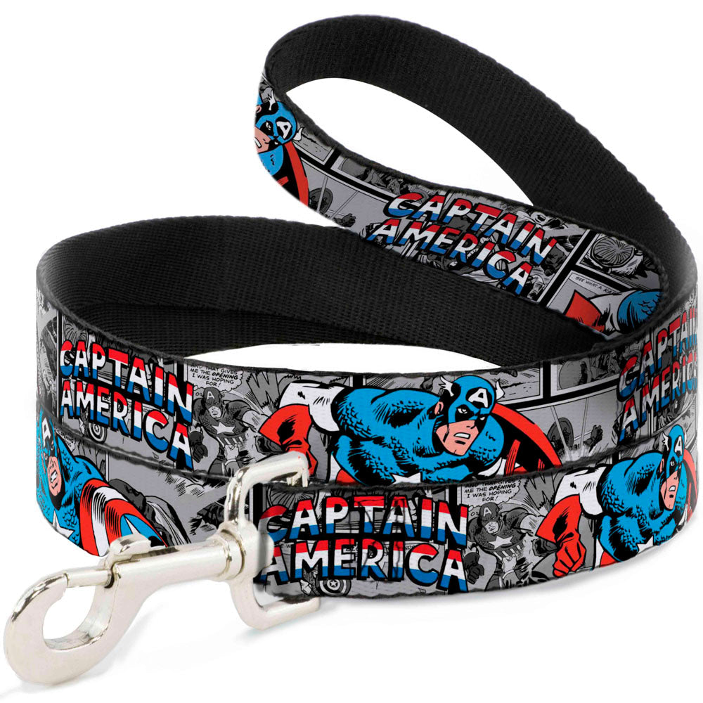 Dog Leash - CAPTAIN AMERICA 2-Poses/Comic Blocks Grays/Red/White/Blue 