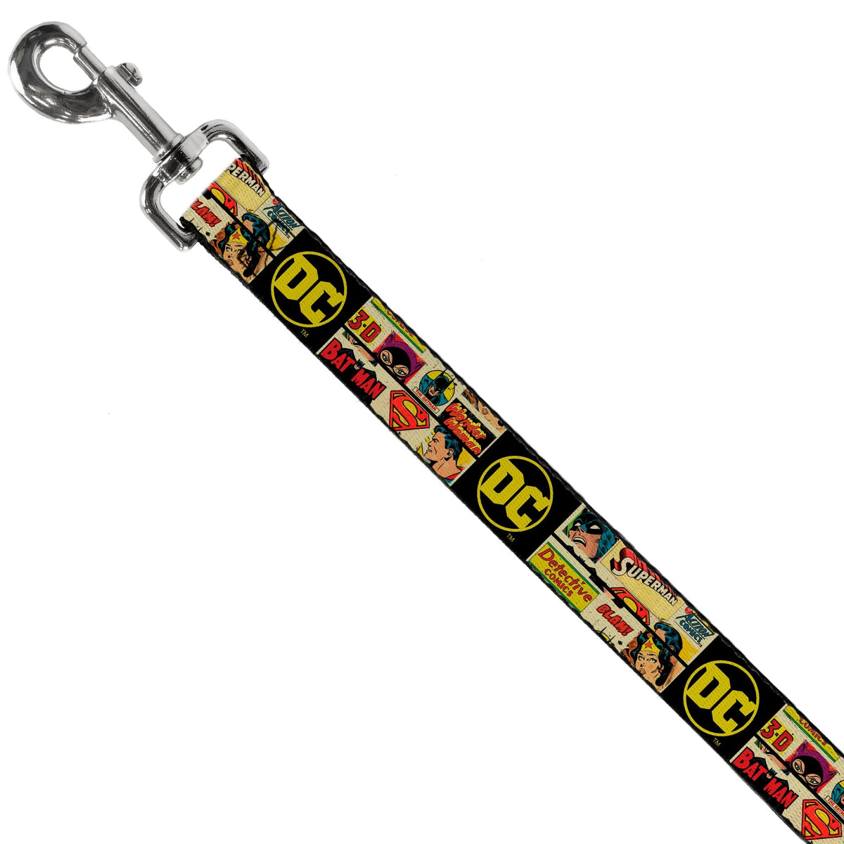 Dog Leash - Vintage DC Comics Superhero and Logos Collage Black 